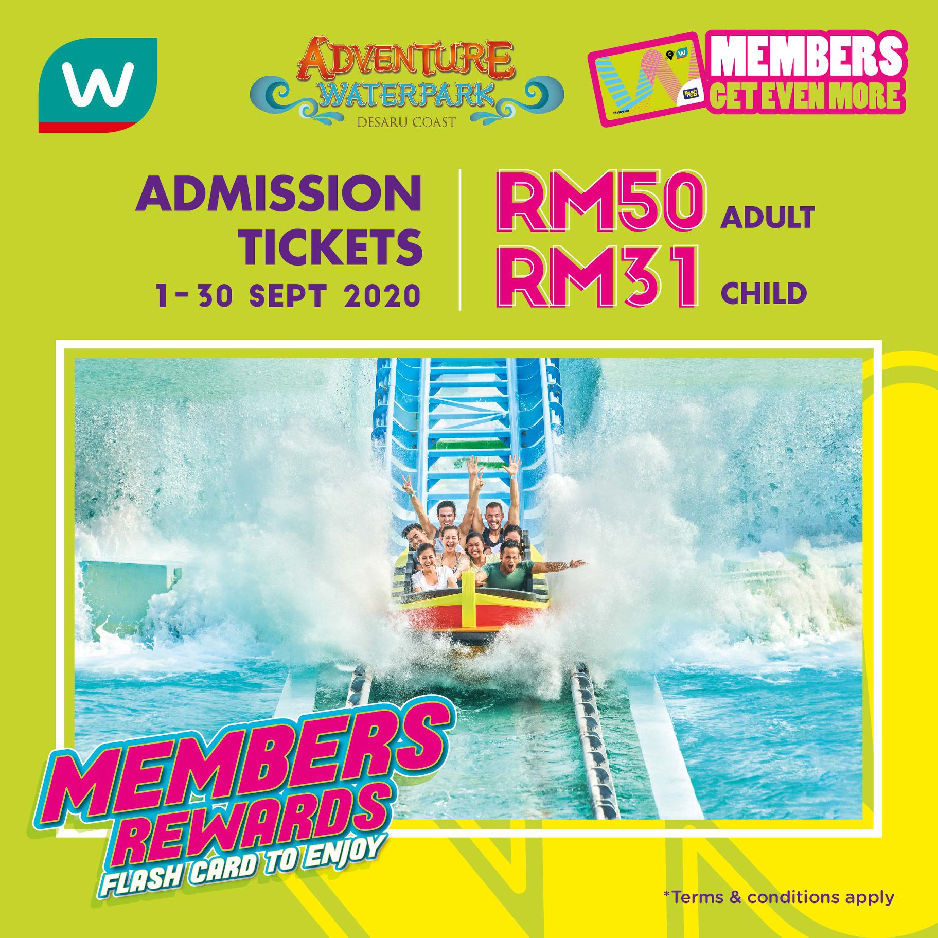 Watsons Member Exclusive Ready For A Fun Splashing Day Flash Your Watsons Card At Adventure Waterpark Desaru Coast To Enjoy Special Promotion On Their Admission Ticket For Both Adult And