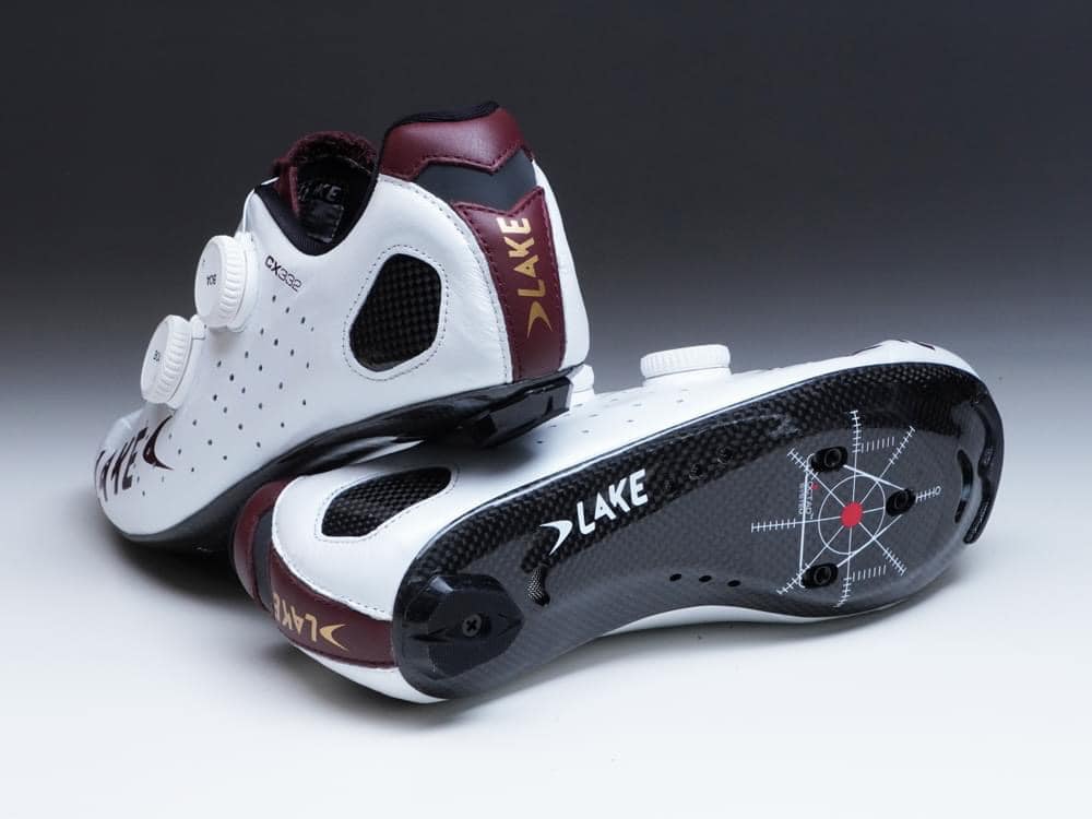 New white CX332 with dark red tongue and logo in gold. #lakecycling