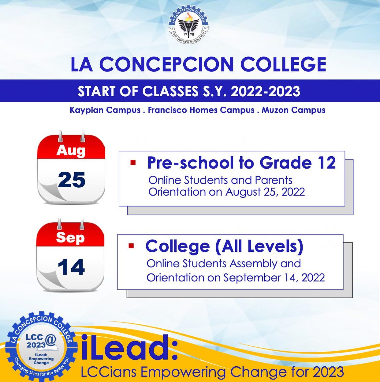 La Concepcion College - Start of Classes SY 2022-2023 📌 Pre-school to ...