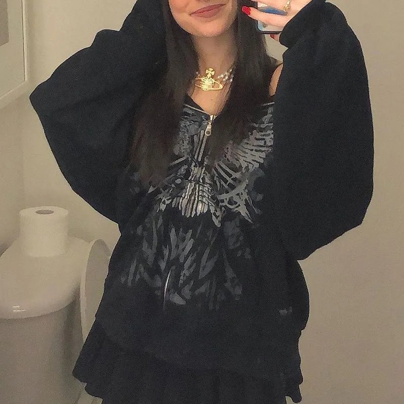 YesStyle.com - 20% OFF Genrovia - Oversized Butterfly Print Zip-Up Hoodie  (US$ 21.84) https://bit.ly/3vDtDwy | Facebook