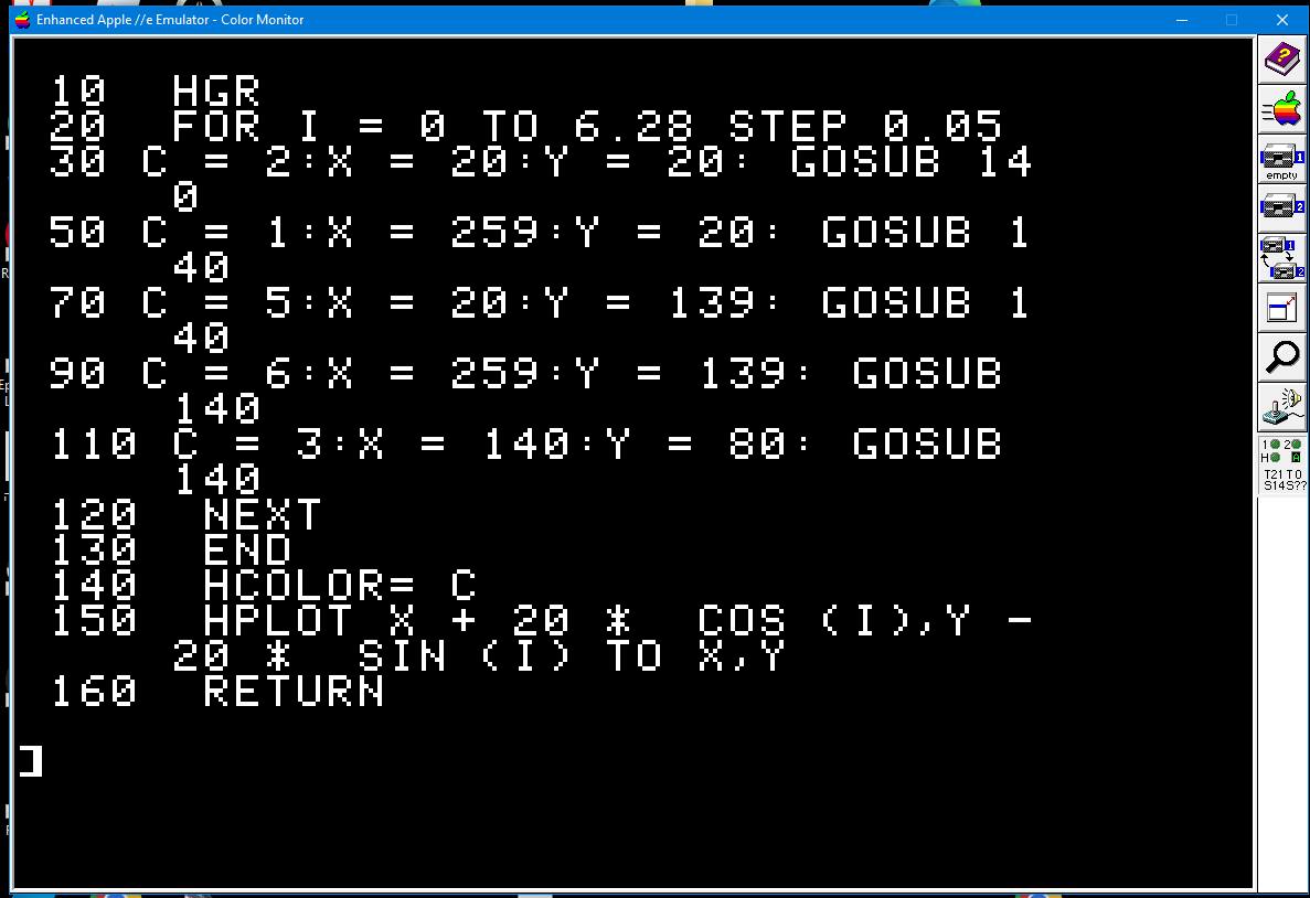 simple code for applesoft basic, using gosub and graphics