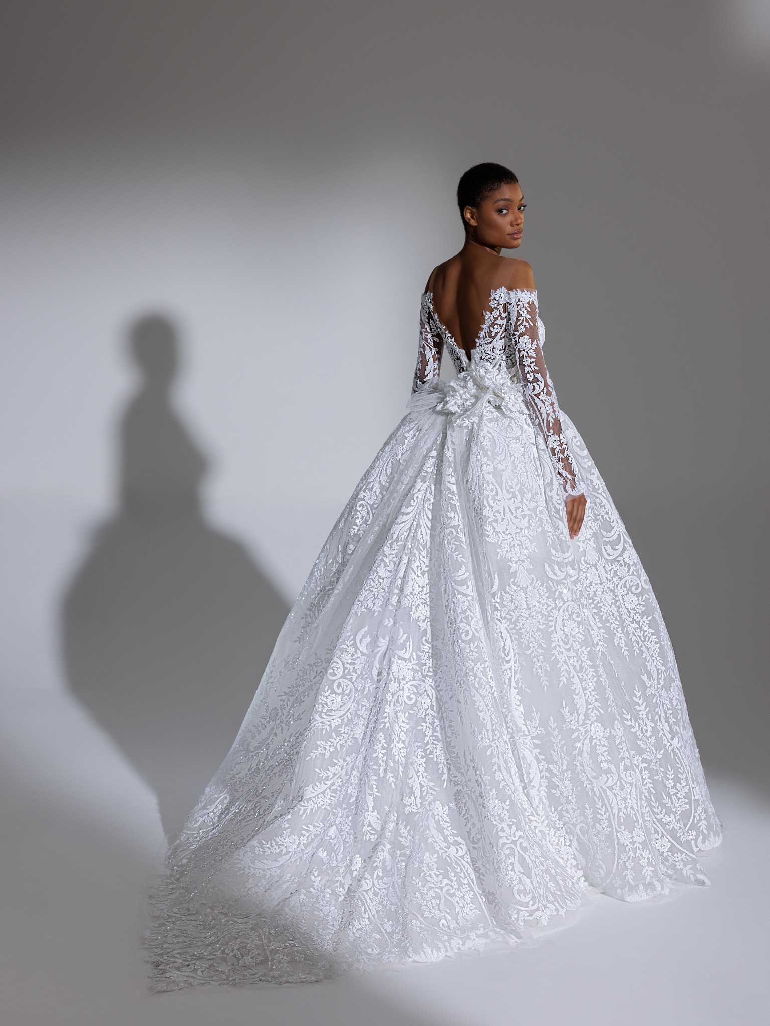 long sleeve off shoulder wedding dress Off-Shoulder Lace with Veil Made to Measure A-line-page Shoulder Lace Wedding Dress Color:Winter White TOP 10 BEST Dress