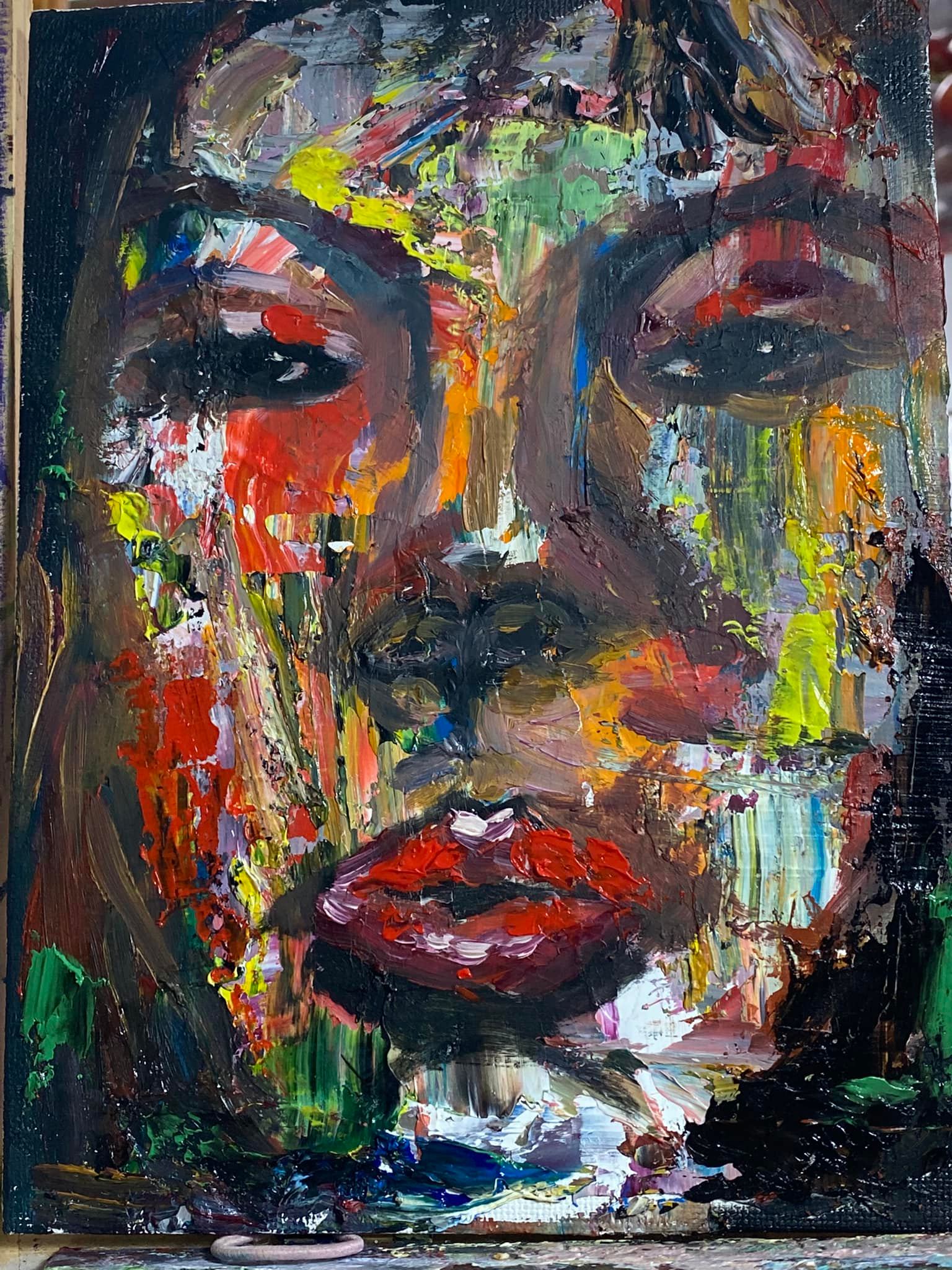 War-themed abstract art on canvas