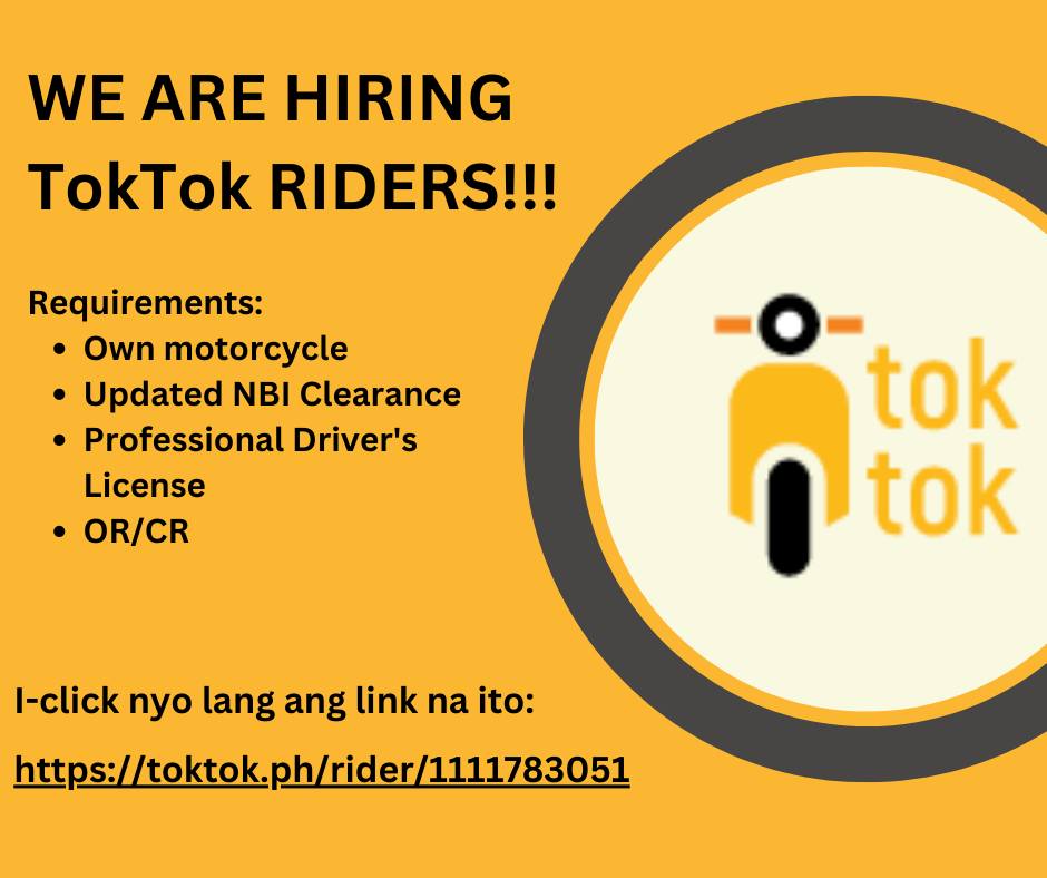 Toktok Rider Hiring | May motor ka ba pero di mo pinagkakakitaan | Facebook