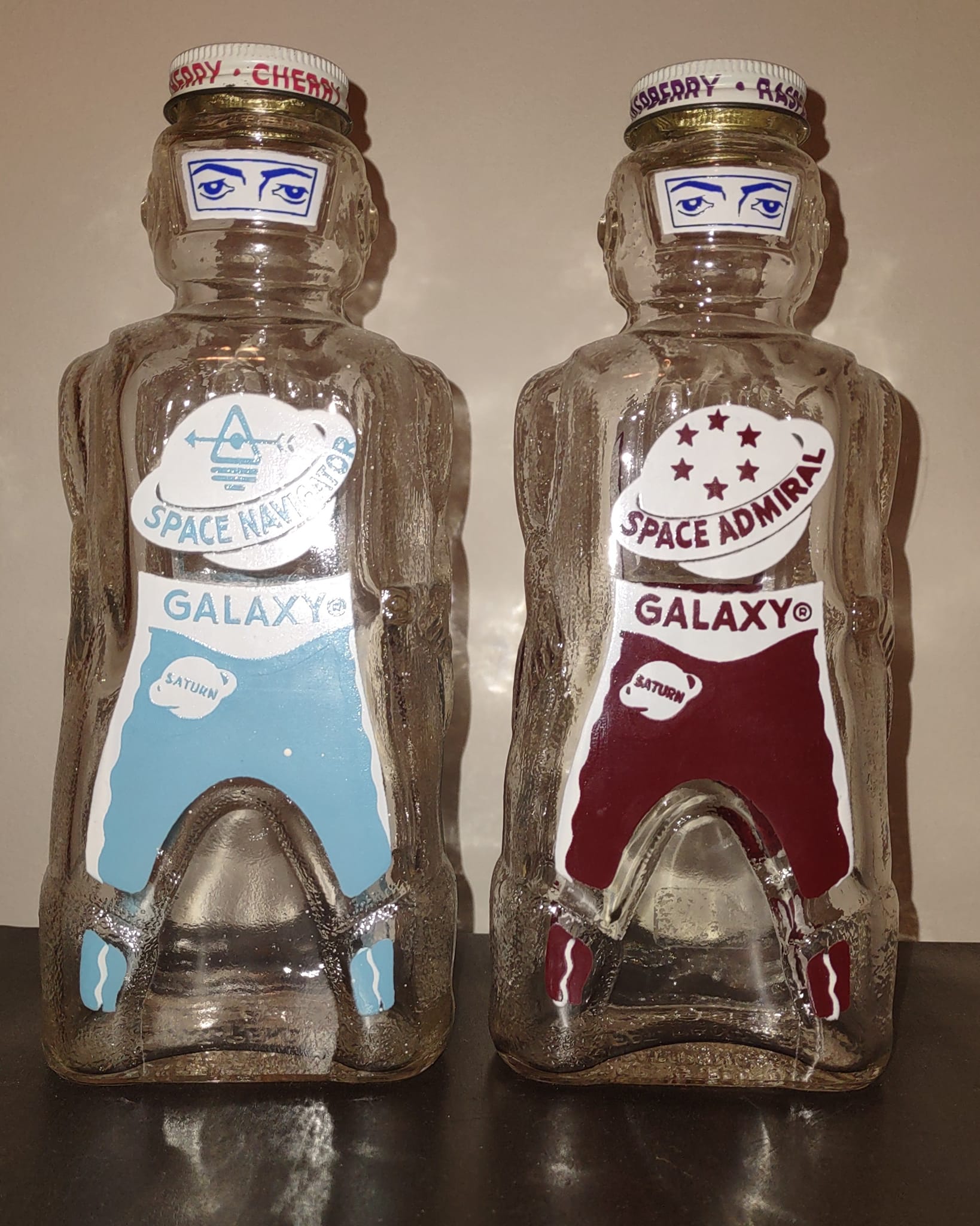 1953 Galaxy Spaceman soda syrup bottles made by the Space Foods