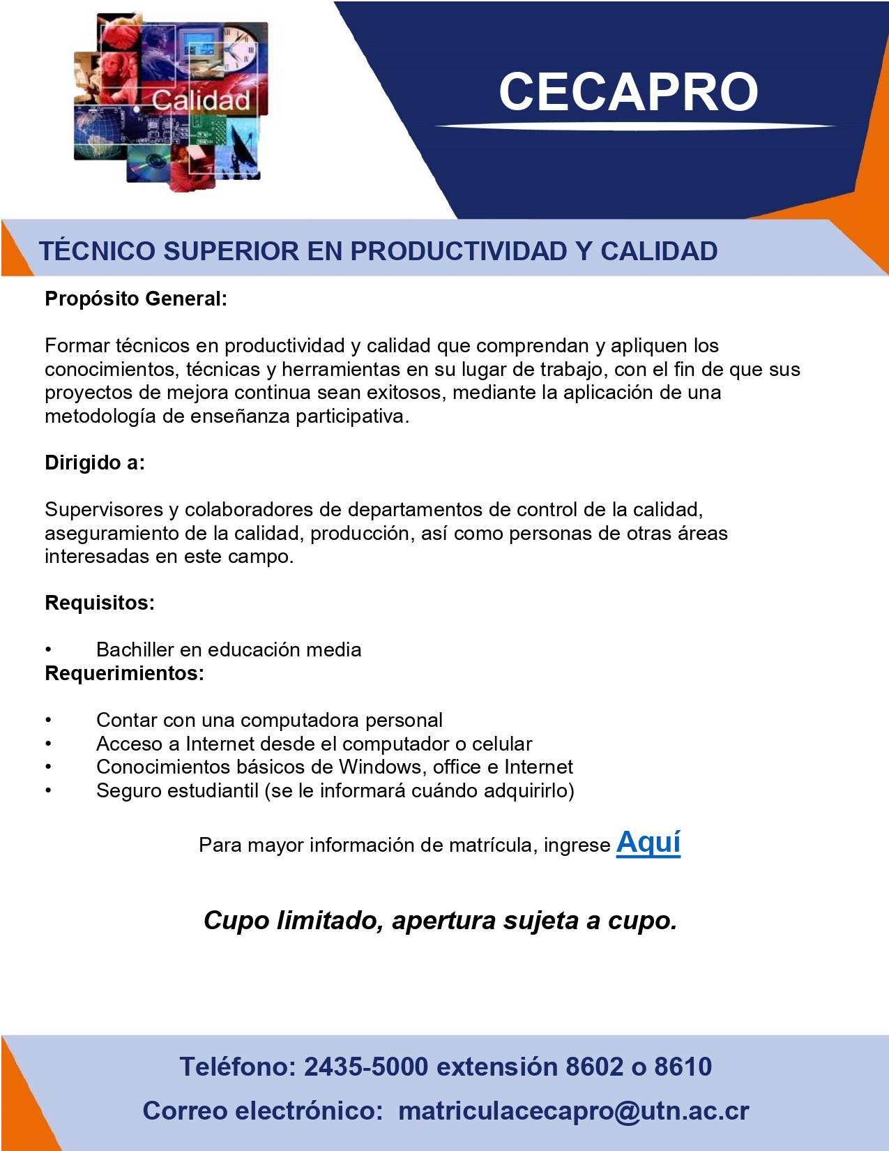 Universidad - El Centro de Calidad y Productividad de la UTN, anuncia