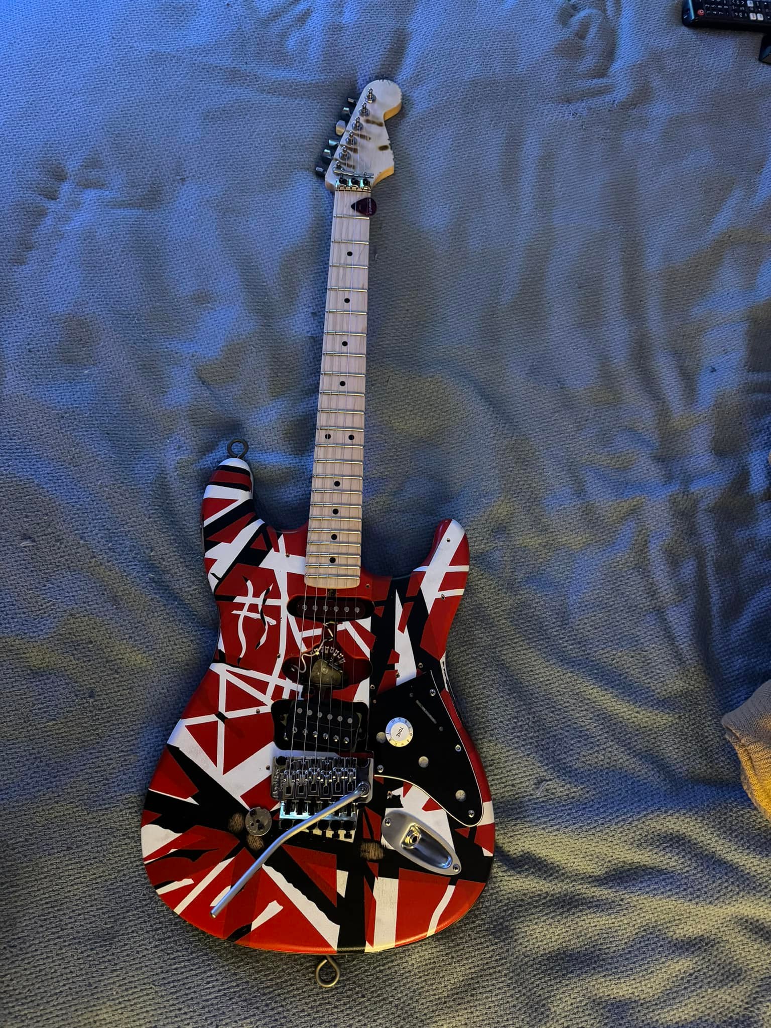Custom built Frankie guitar inspired by Eddie Van Halen