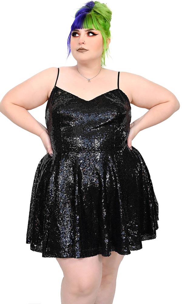 plus size glitter skater dress ✨🖤 New 🖤✨ Sequin from Foxblood Shop here>> www.beserk.com.au/foxblood Straps & Sleeves_Strapless