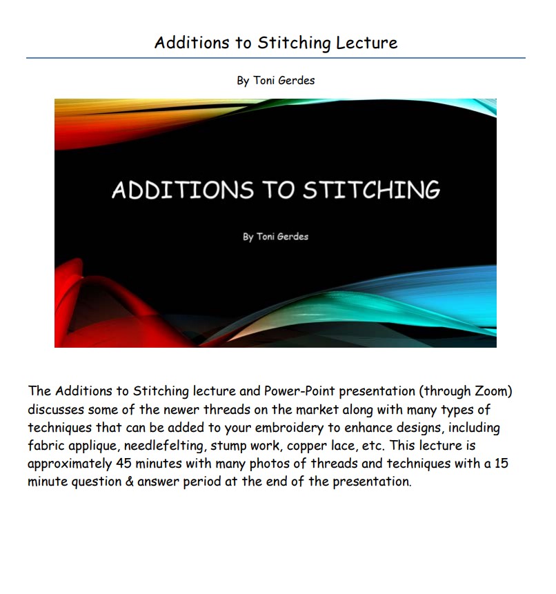 Upcoming Lecture by... - CyberStitchers Chapter of the EGA | Facebook
