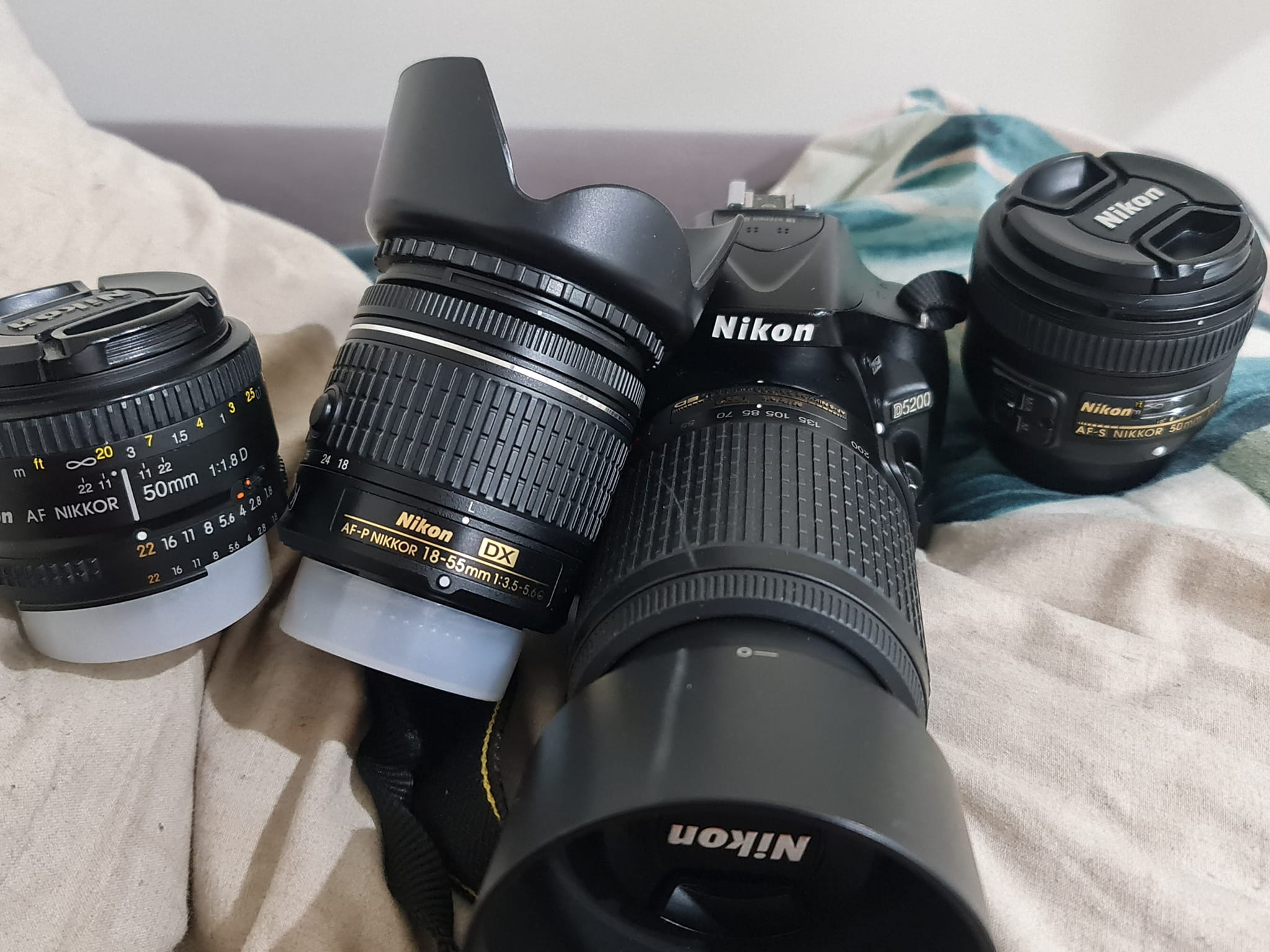 Nikon d5200 camera setup with 55-200mm and 50mm lenses