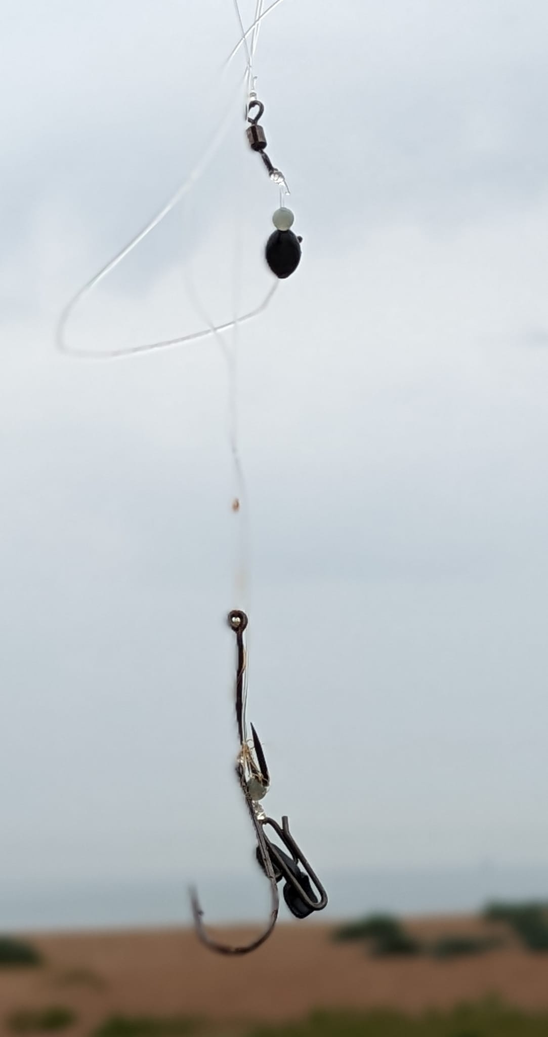 anyone tried the see through fishing hooks Clam Gaff Feathered Treble #8 / Black tied Sure Spin 2 hook rig with a bobber stop on premium monofilament leader Fishing hooks found on beach