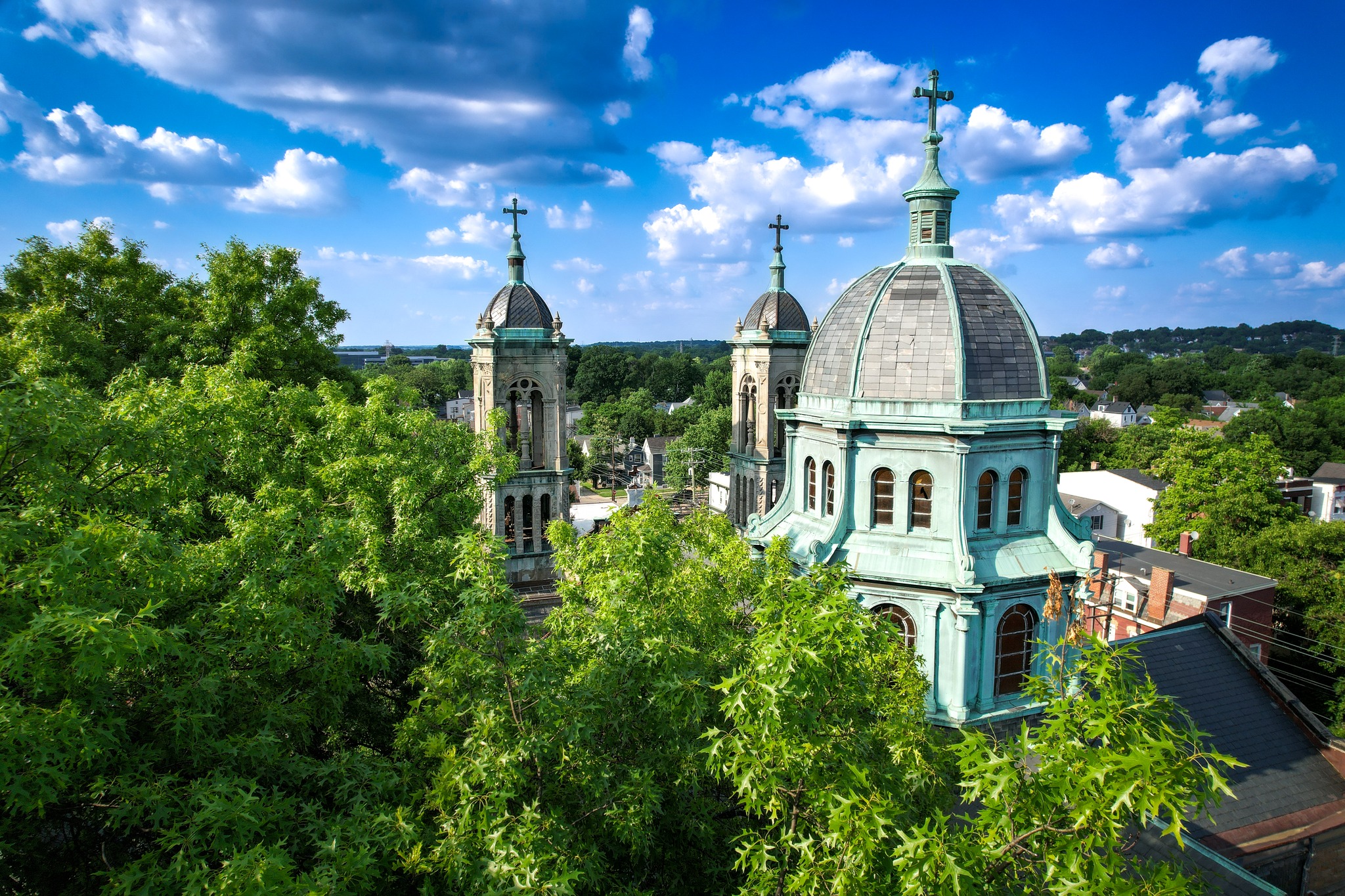 Drone photos of St. Vincent's Catholic Church in Bayonne