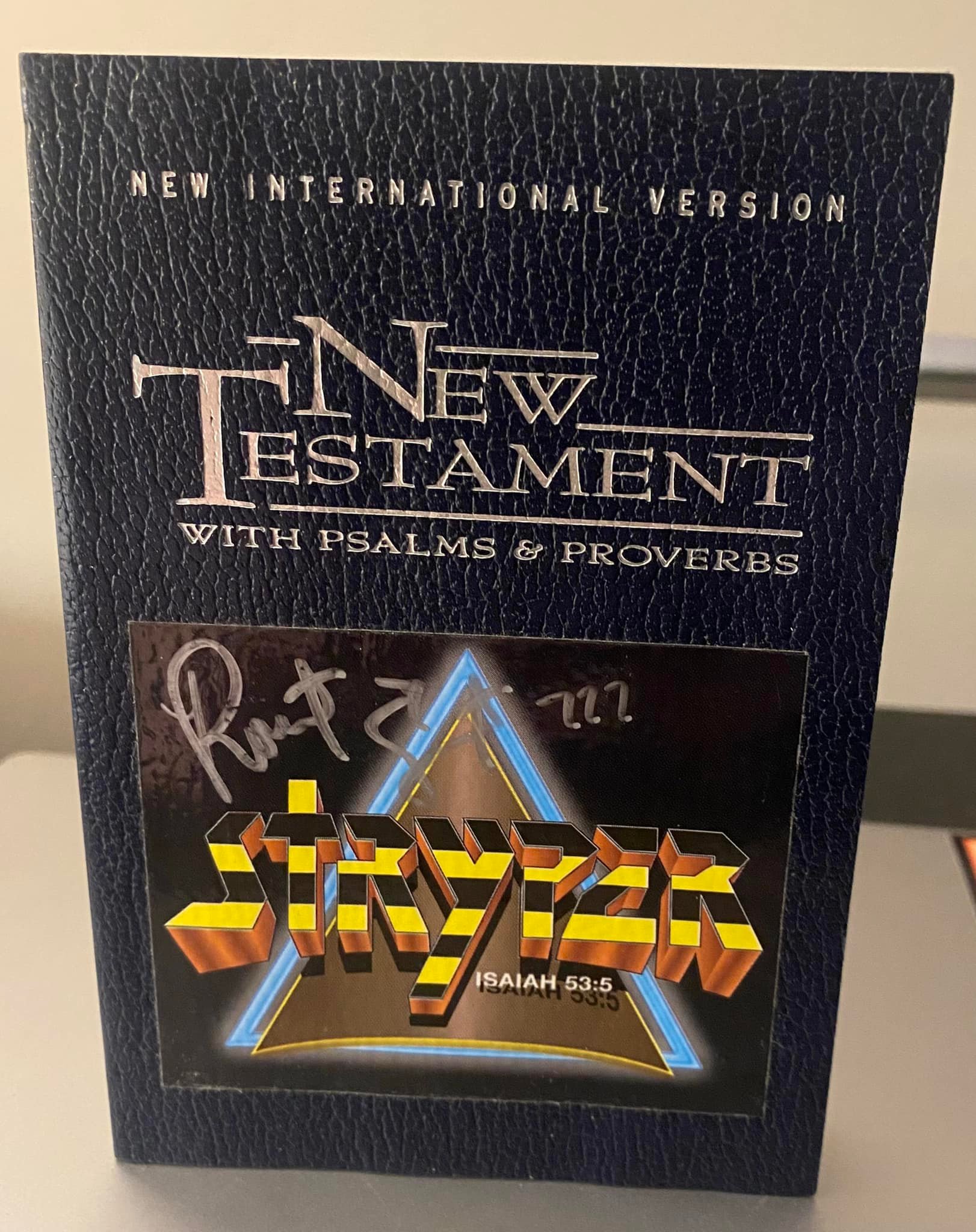 Stryper memorabilia including autographed Bible