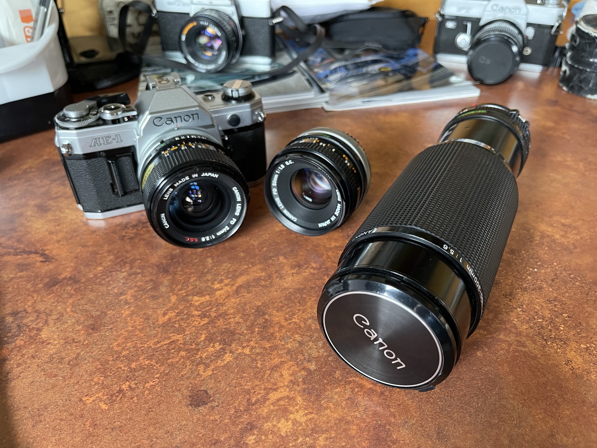 Canon AE-1 with FD 100-300mm lens and 400TX