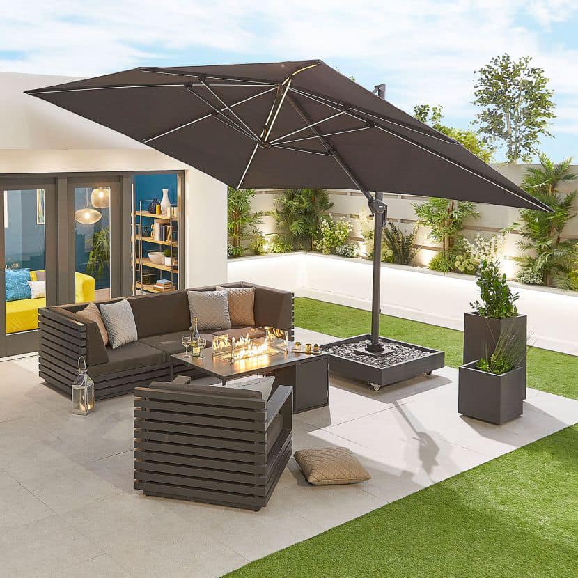 livarno home patio umbrella PURPLE LEAF 8x8ft Eco-Friendly Tilting Umbrella, Pebble Grey UV protection Lidl US - Lidl US