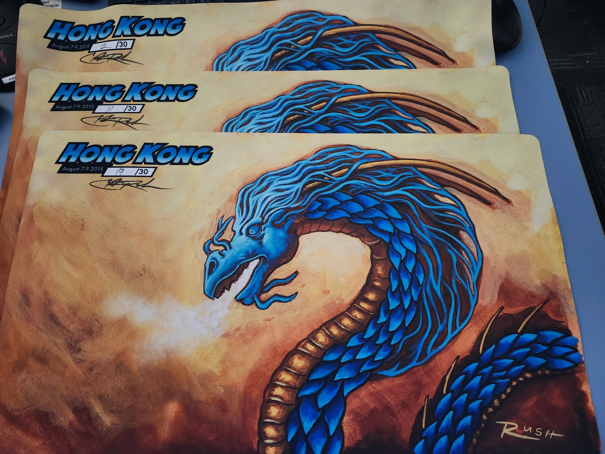 What is the value of signed Christopher Rush playmats from GP Hong