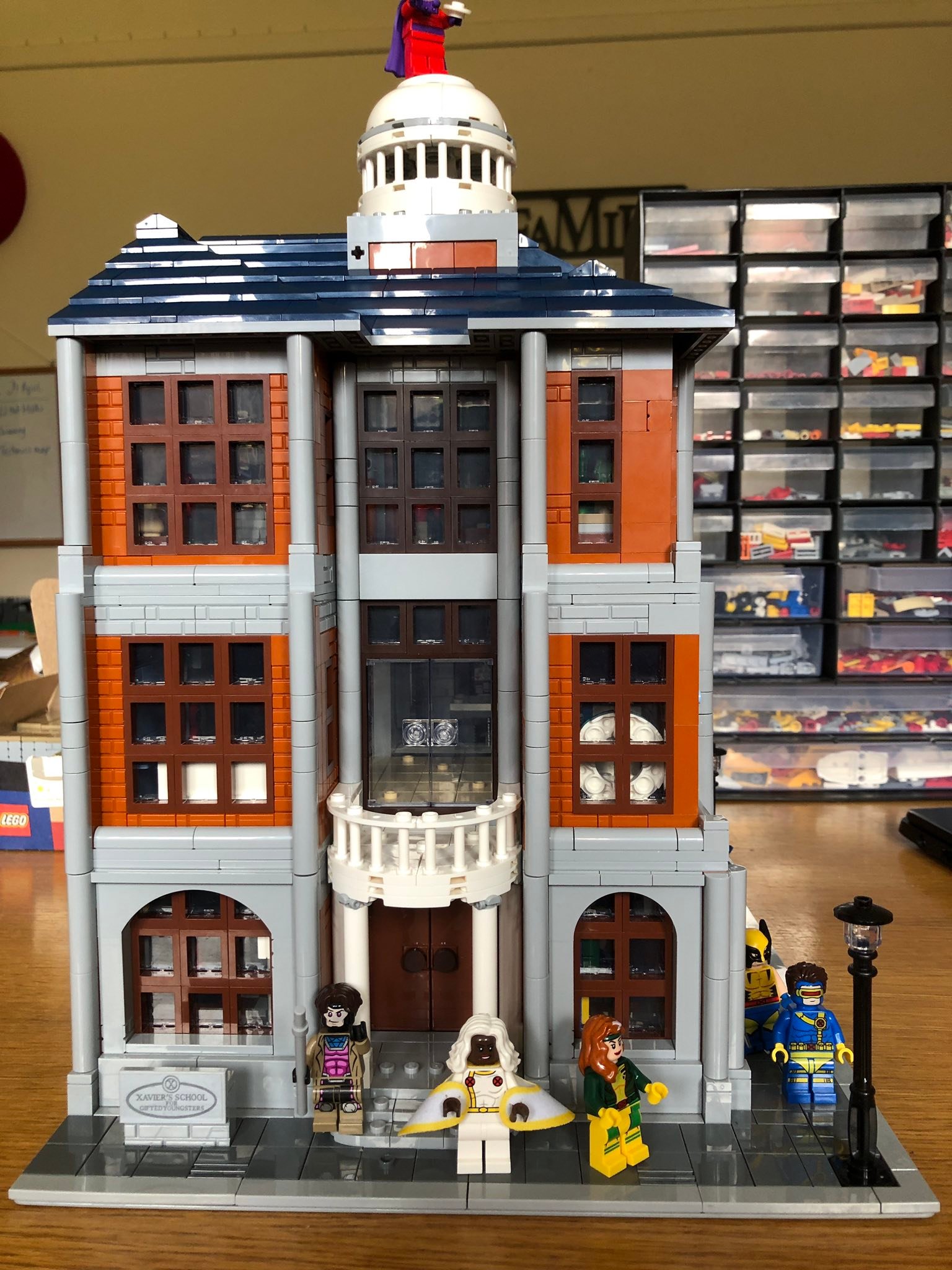 Custom Lego Xavier town house with removable Danger Room