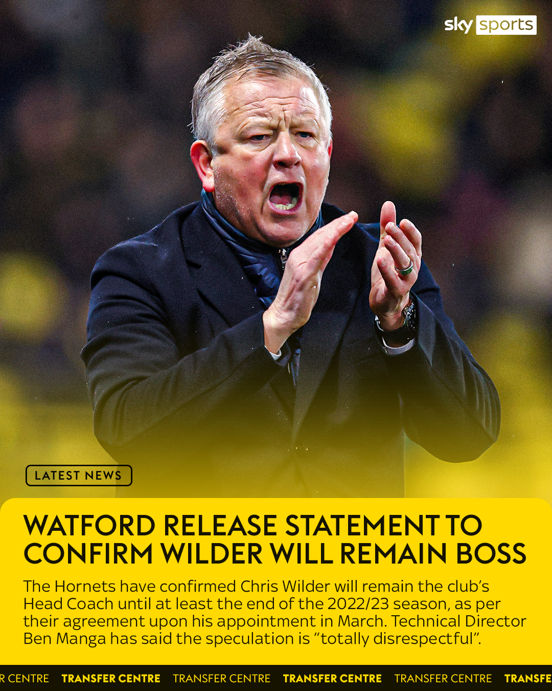 Sky Sports - BREAKING: Watford confirm Chris Wilder will remain the ...