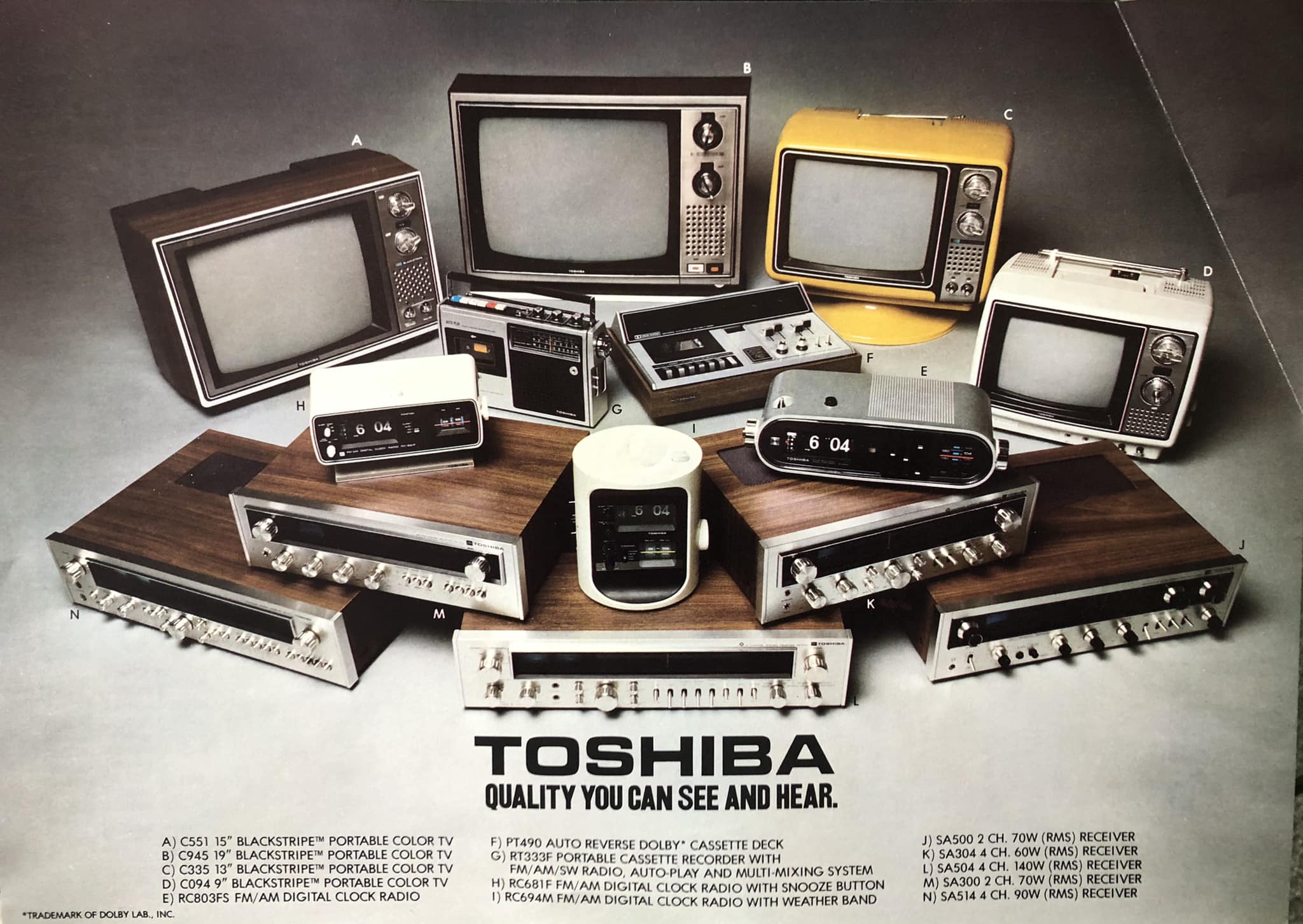 Toshiba line up in the 1970s
