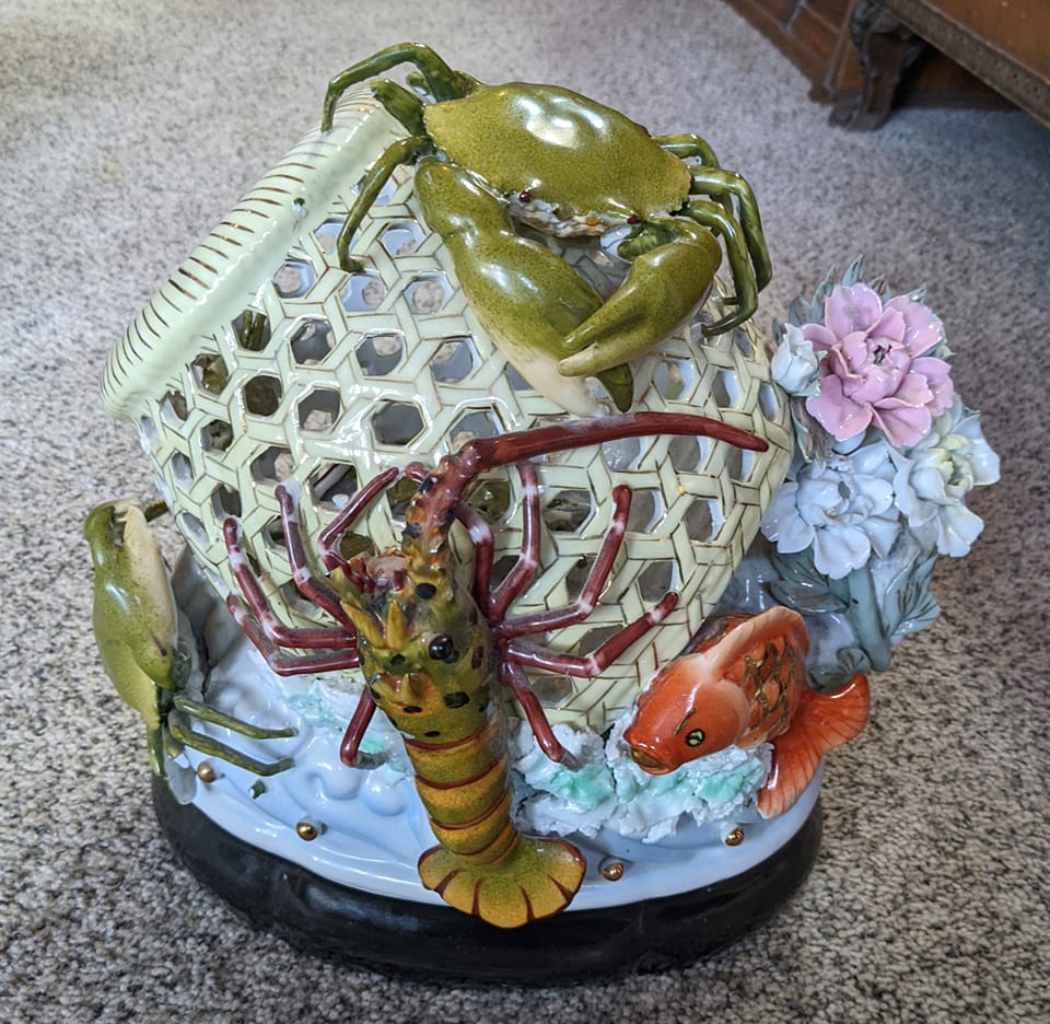 decorated fish nets clams and lobsters Decorative Mini Lobster Trap – Ketcham Supply Description Resin Lobster Resin Lobster Figurine Figurine Wall Hanging Decor Hanging Ornaments Net for Restaurant Home Room FeaturesMade of premium resin material Unusual porcelain vase with hidden