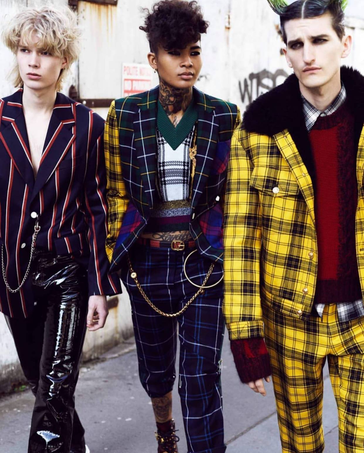 The punk clan wears the Tartan print from the #VersaceFW18 
