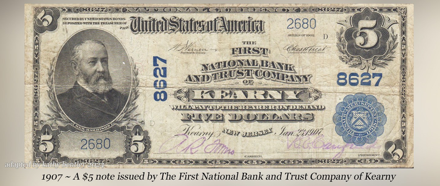 1907 First National Bank of Kearny New Jersey 5 note