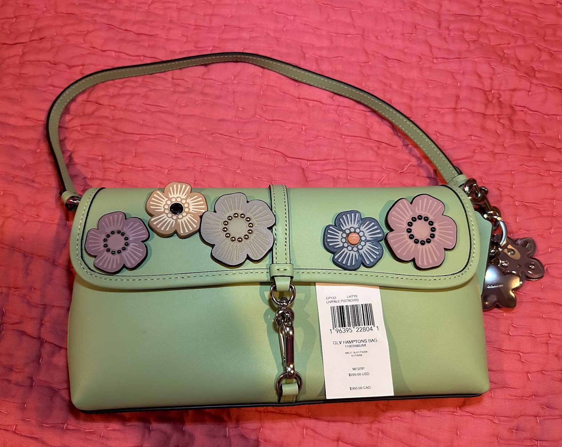 CUSTOM ONE OF A KIND Coach Hamptons Bag with Tea Roses & Bonus Bag 