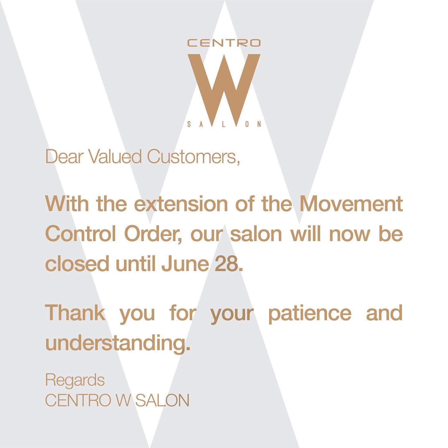 Centro Hair Salon We Are Close 15 To 28 June Facebook