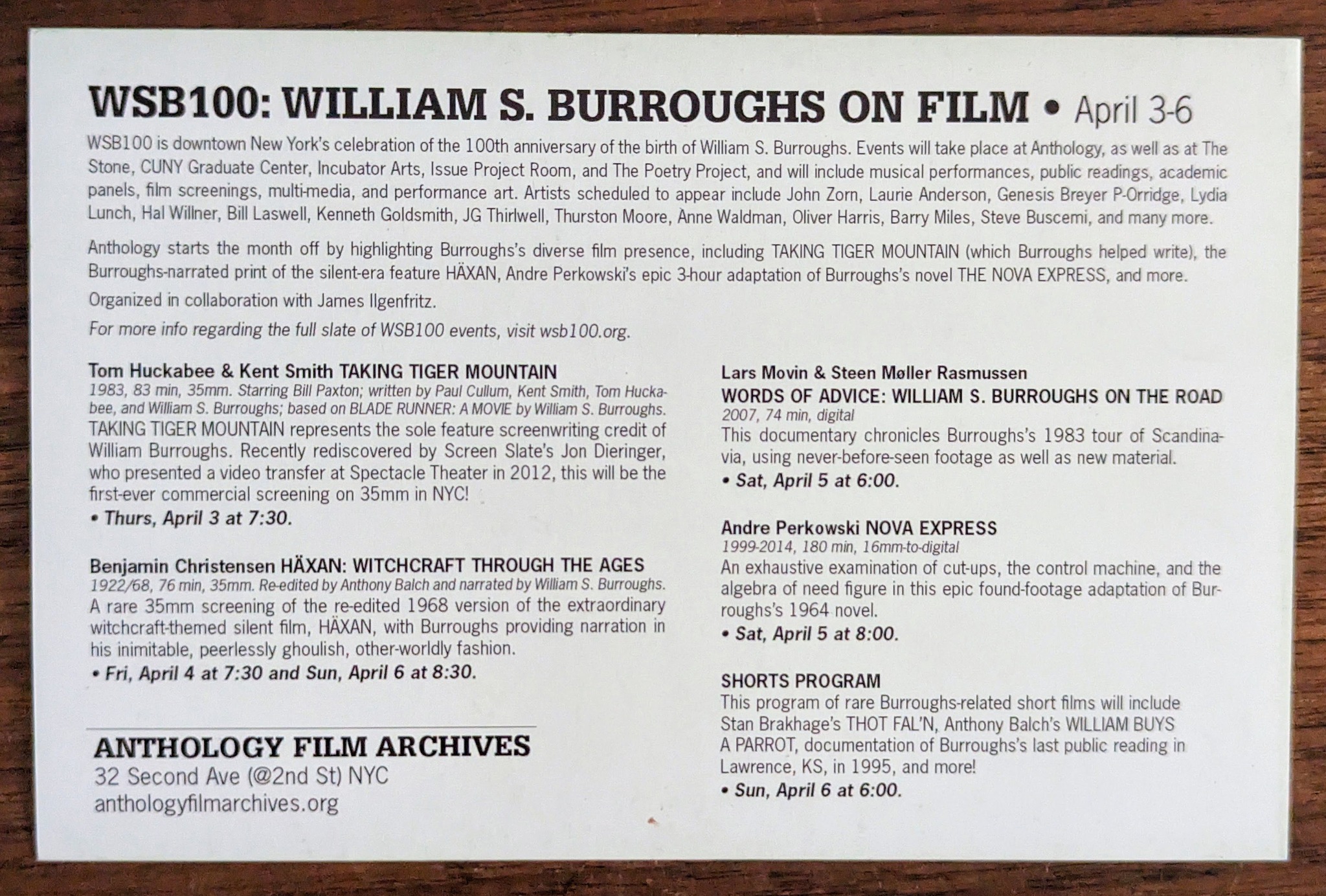 William Burroughs 70th birthday party
