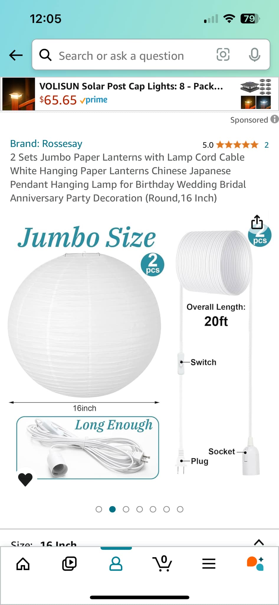 Rossesay 2 Sets Jumbo 30 Inch White Paper Lanterns With 20ft Lamp Cords - DIY Hanging Lights For Party Decor