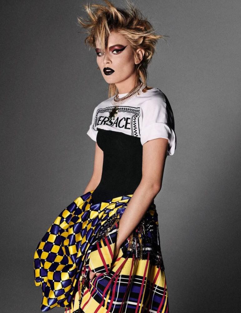 Punk meets glam - Anna Ewers wearing a #VersaceFW18 Tartan print