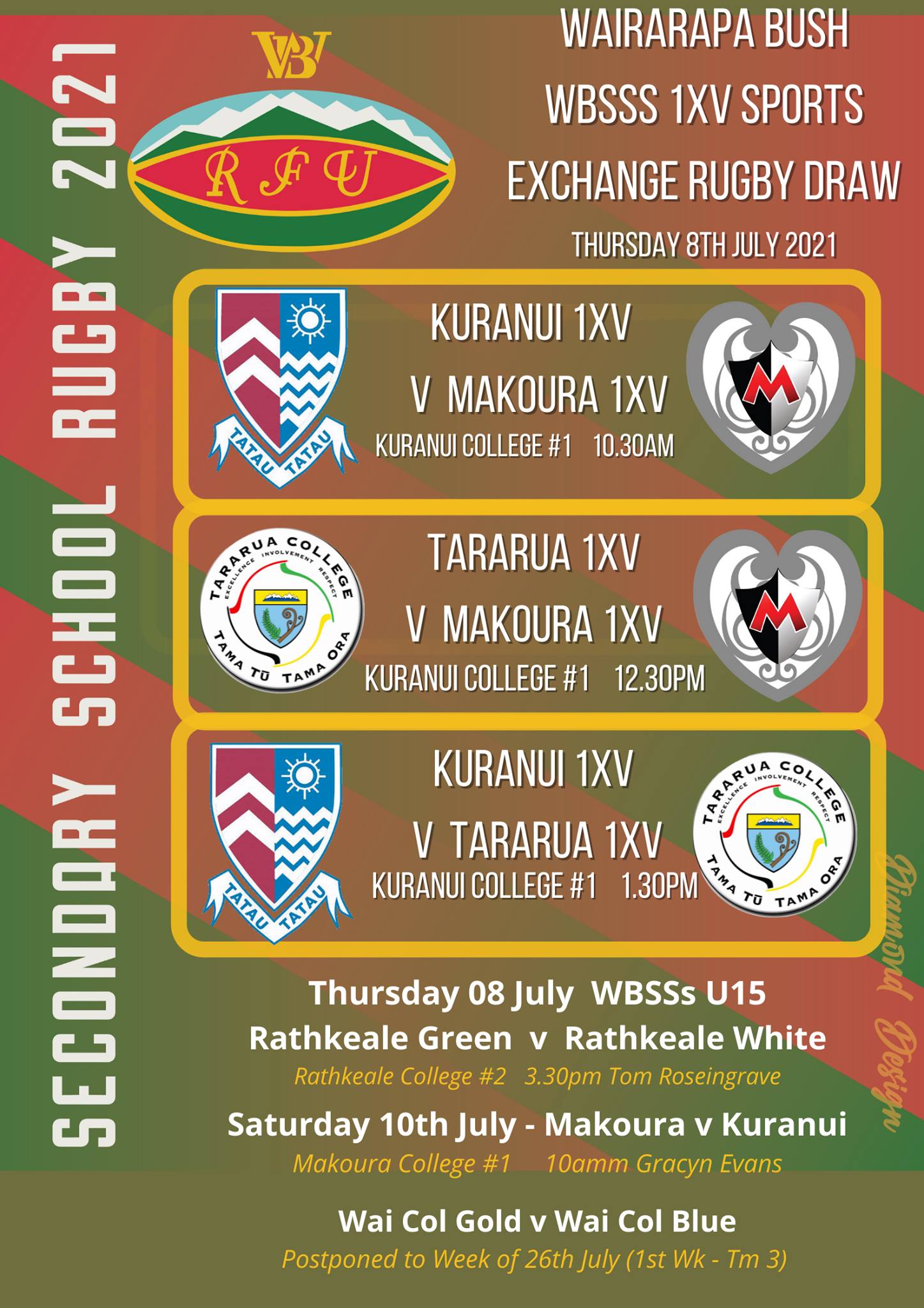 Thursday 08 July WBSSs 1XV... - Wairarapa Bush Rugby Union | Facebook
