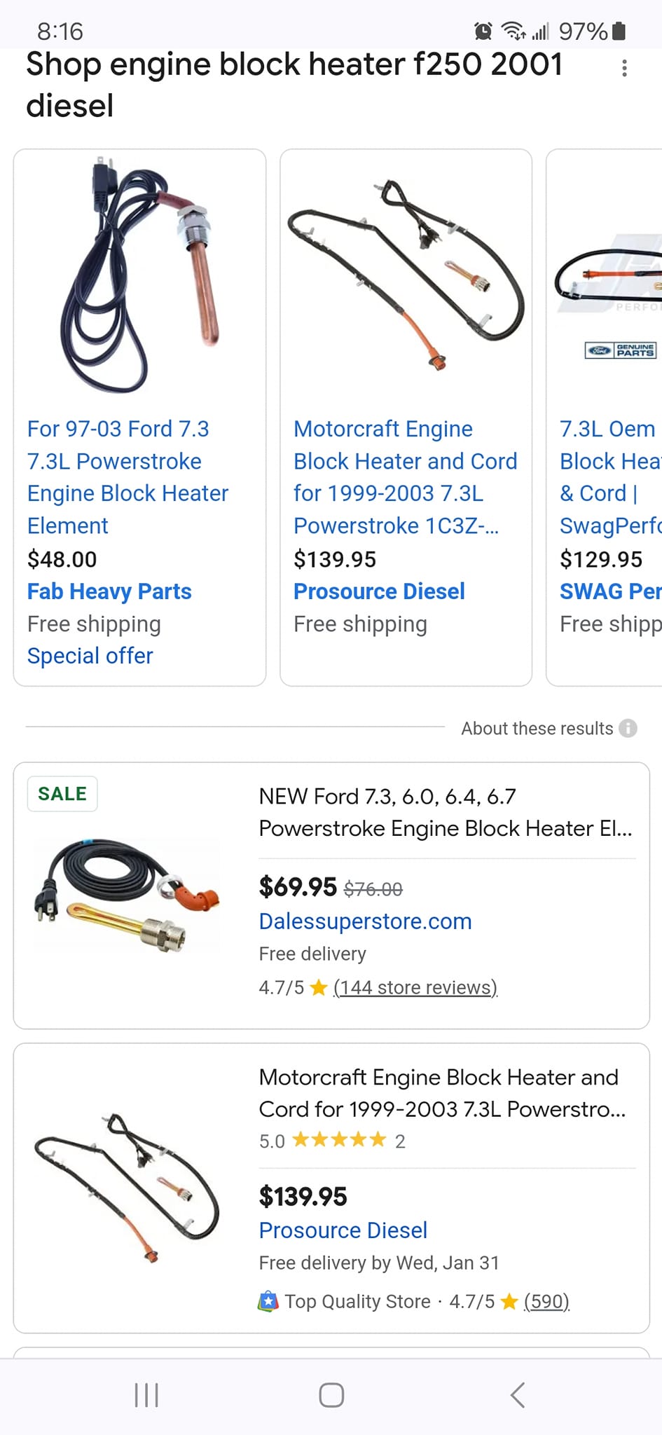 Ford 7.3L Powerstroke Block Heater & Cord Kit – F7TZ-6A051-AA | Fits 1997-2003 Trucks