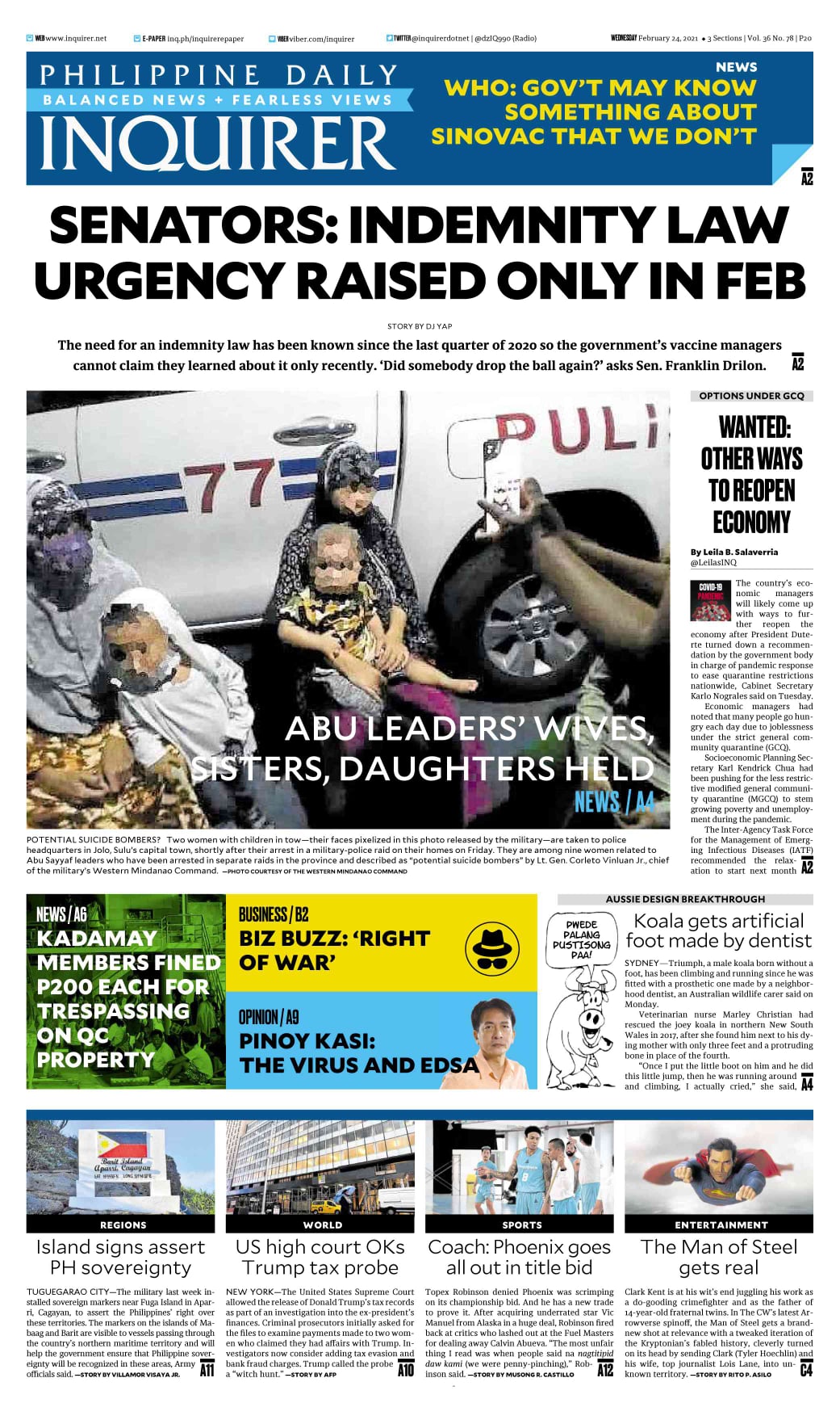 INQUIRER.net - Today's Inquirer front page (February 24,...