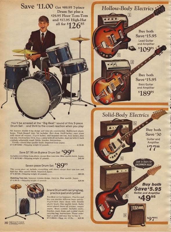 USA VINTAGE SEARS DRUM MAJOR 1937年 本物広告 Vintage Sears catalog drum sets and guitars