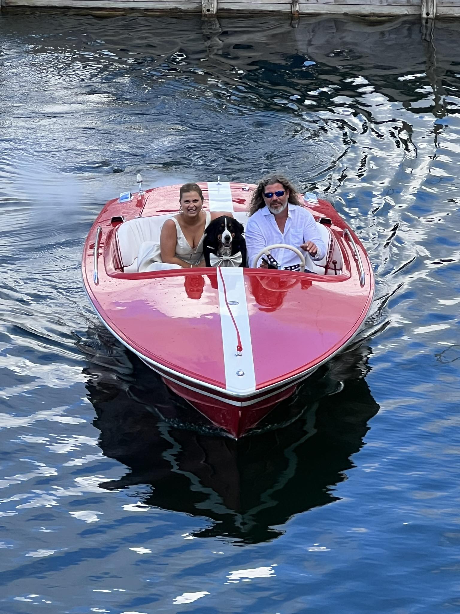 Restored 1967 Donzi classic boat at wedding celebration