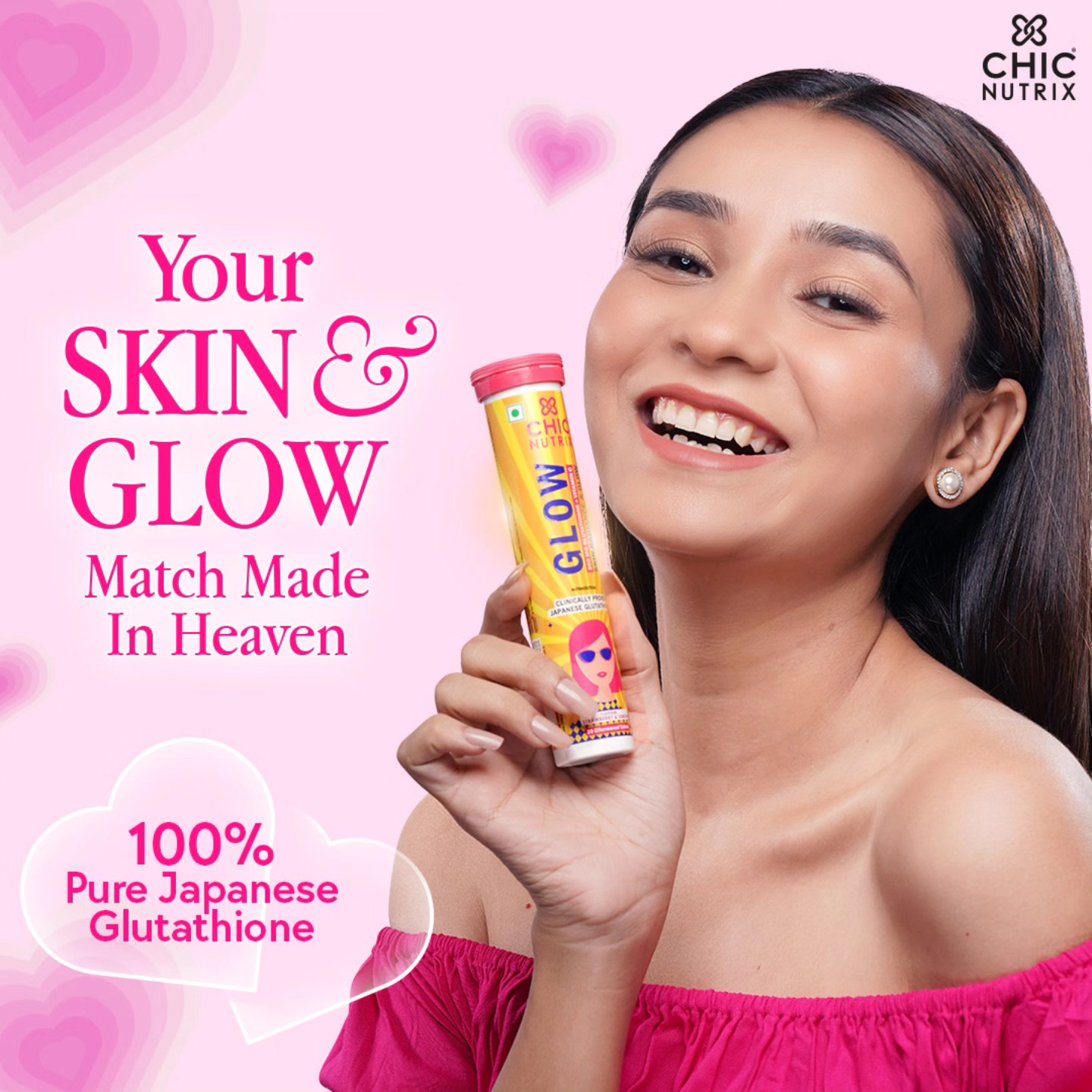 Some matches are written in the stars, but Glow + Your Skin is pure perfection! ✨ Powered by 100% pure Japanese Glutathione for that dreamy glow. And here's the best part—Valentine's Day