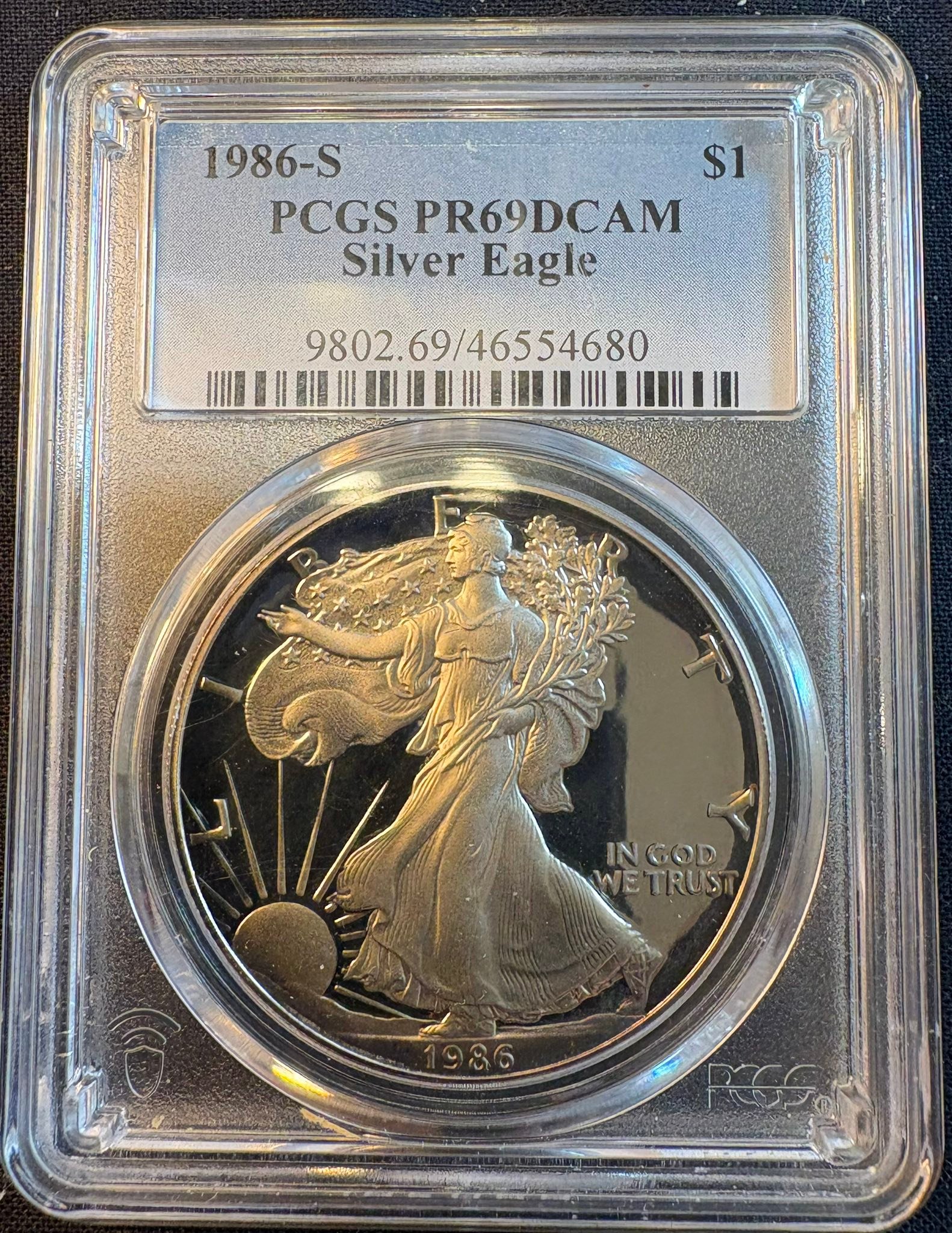 1986-S PCGS PR69DCAM Silver Eagle coin for sale