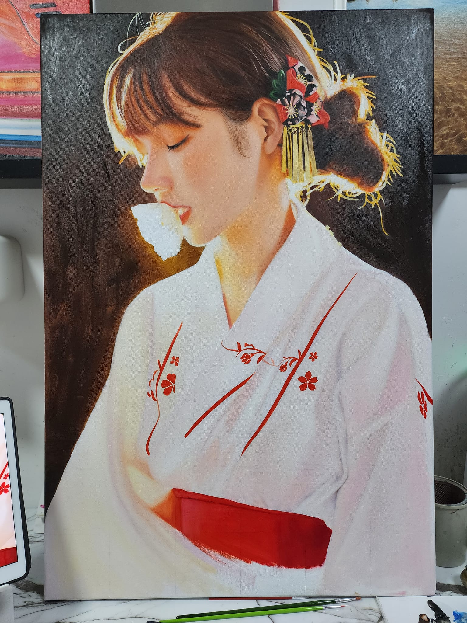 Oil painting of japanese girl