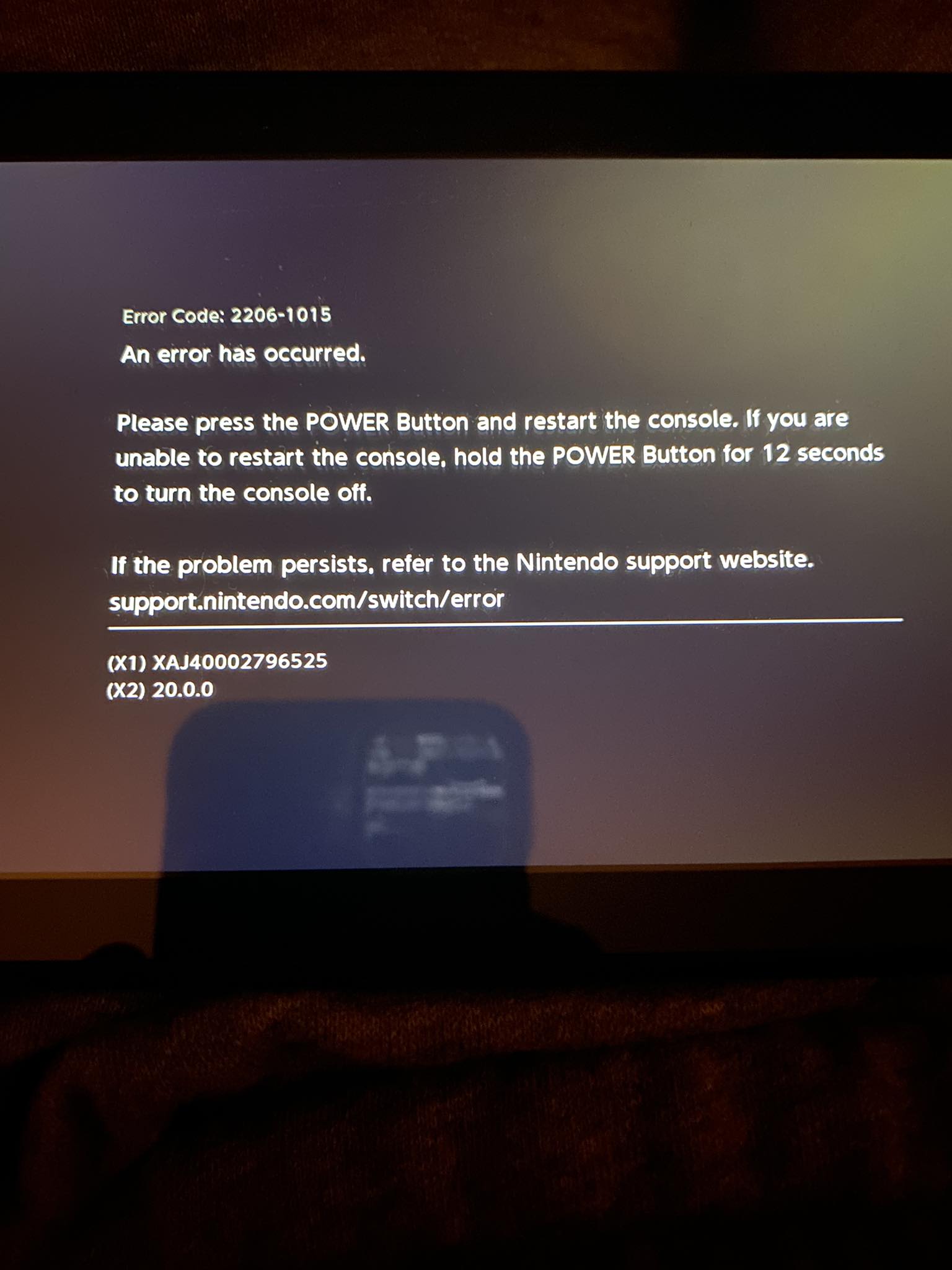 What to do about Nintendo Switch error code 2206-1015 after