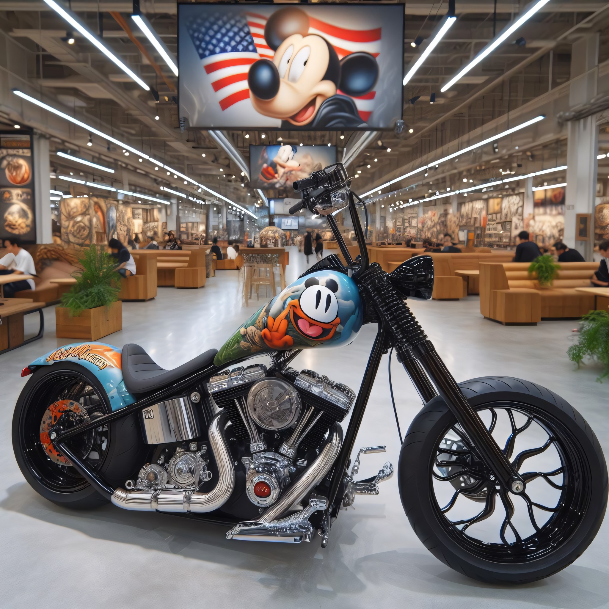 Harley Davidson chopper with Mickey Mouse custom paint
