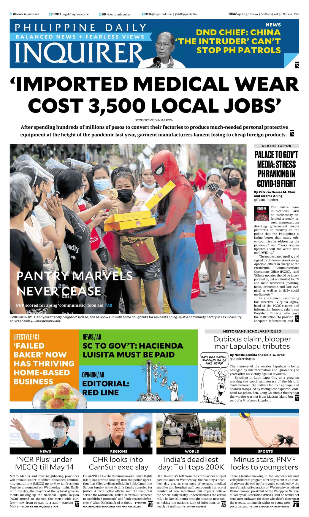 INQUIRER.net - Today's Inquirer front page (April 29,...
