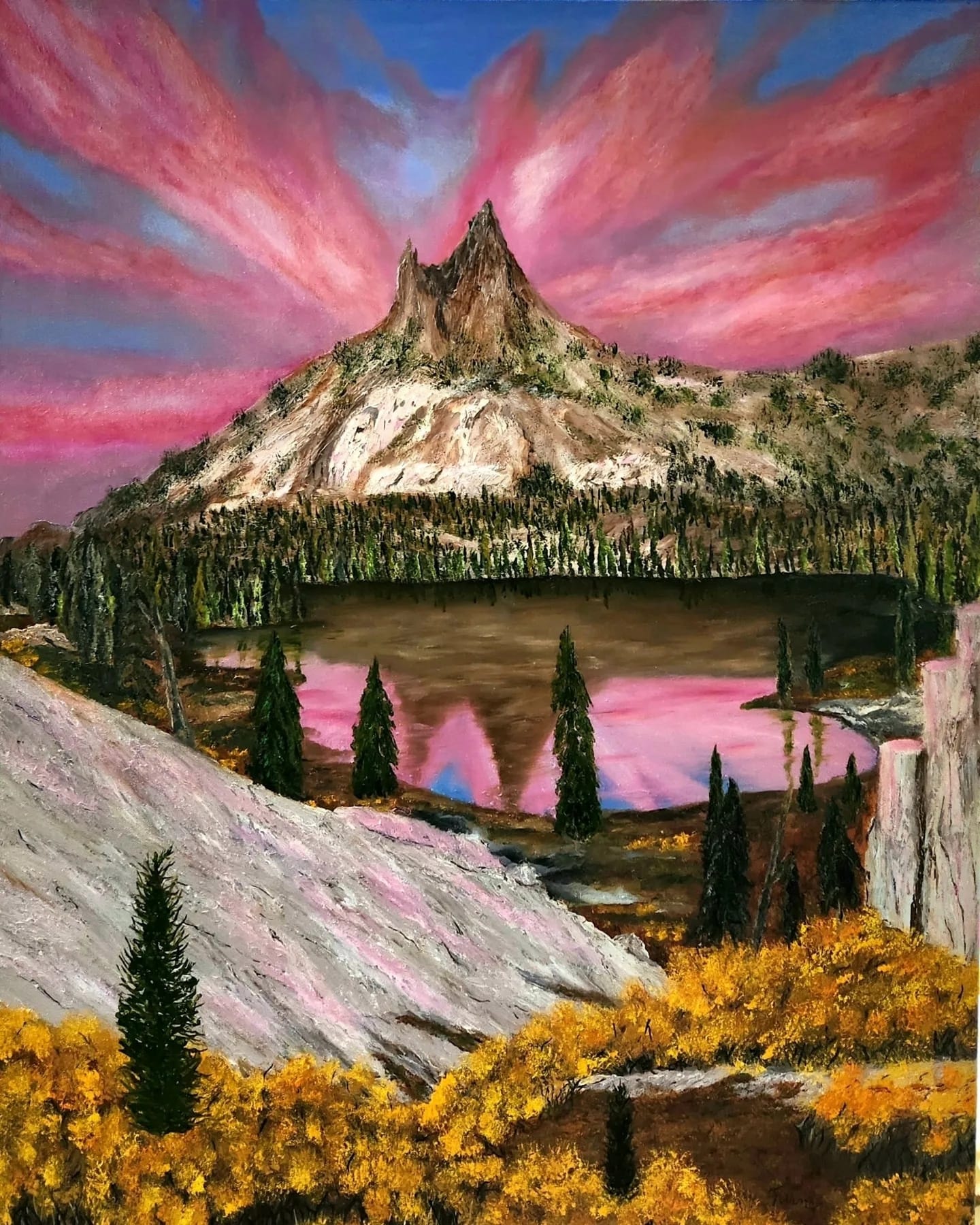 Summit Glow, a serene mountain landscape painting