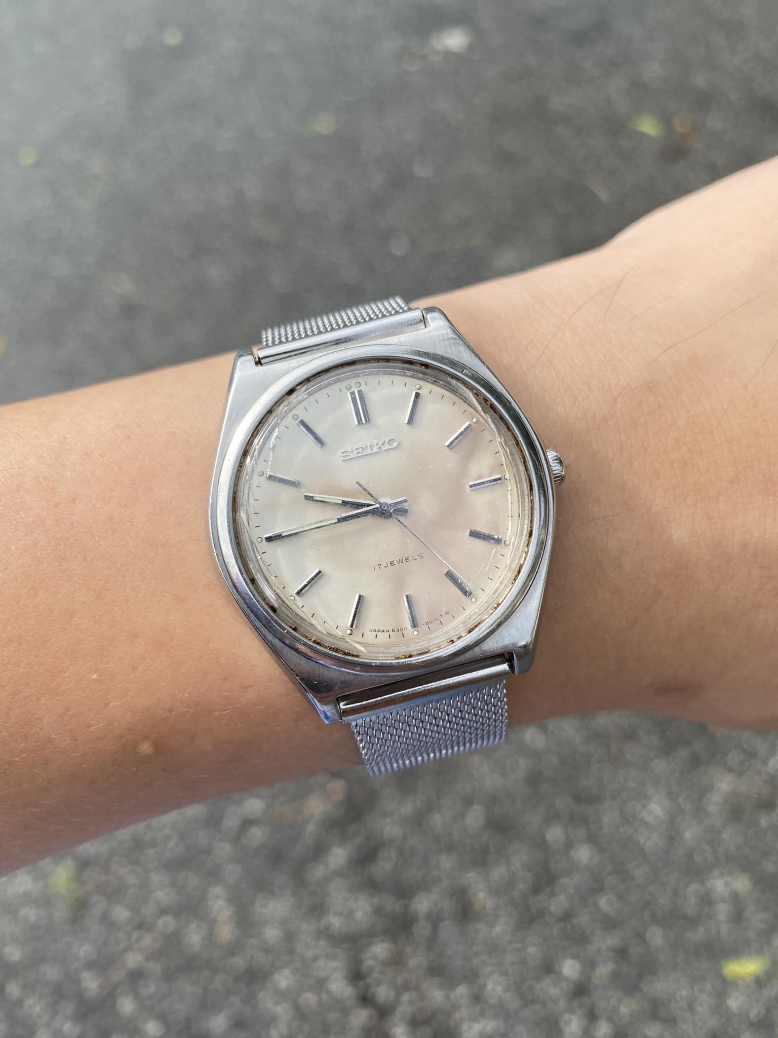 Seiko Tank Mosaic Blue Dial 1980s Vintage Watch