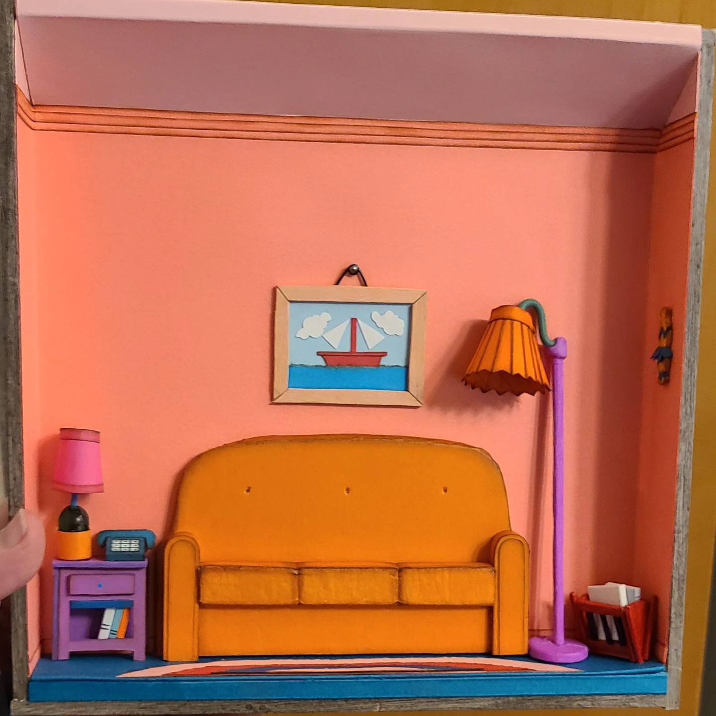 Simpsons living room diorama in a shadowbox frame