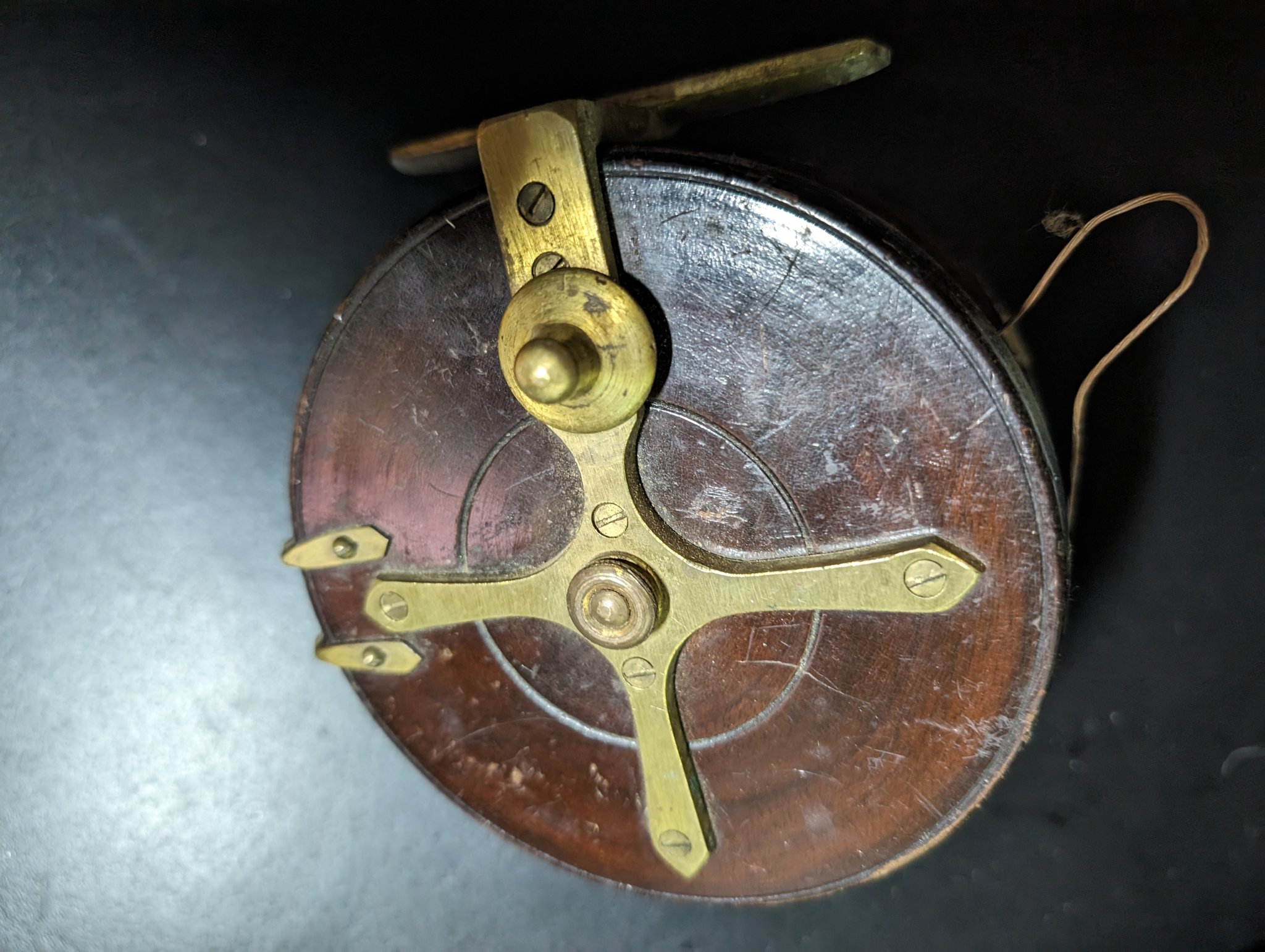 antique wooden engraved fly reel Revenge - 2 5/8" - Anti-Reverse Antique Fly Fishing Reels -