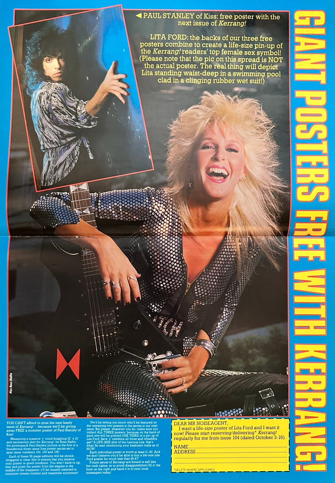 Kiss - Asylum album review, advert and poster advert. Kerrang