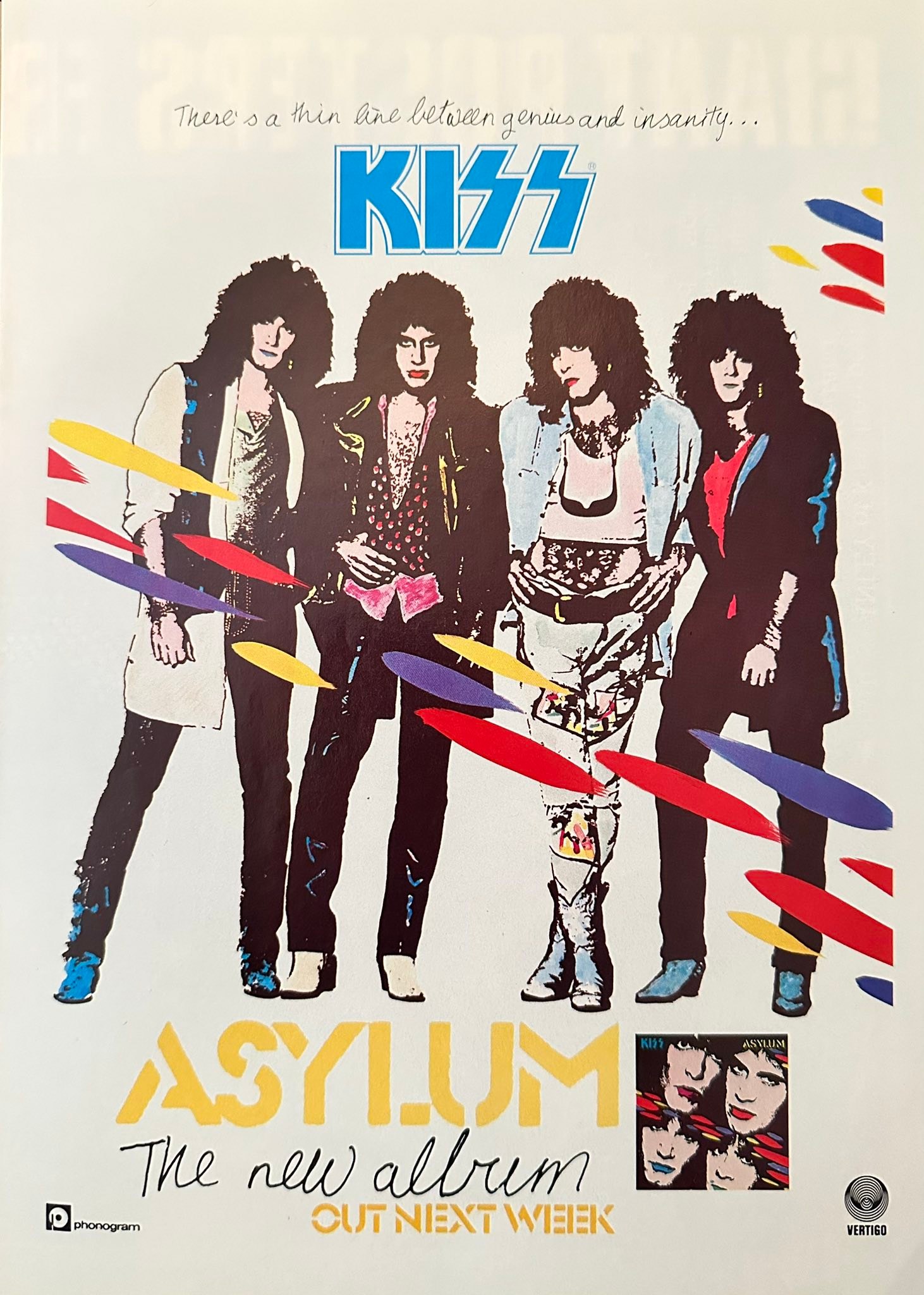 Kiss - Asylum album review, advert and poster advert. Kerrang