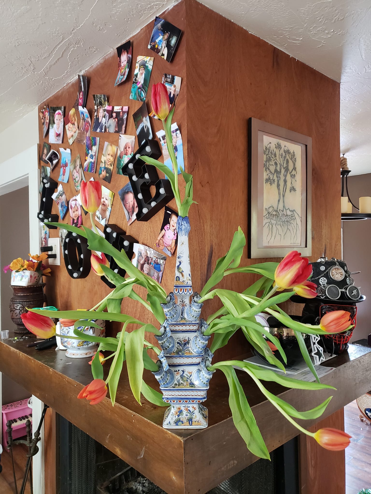 Hand-painted Tiffany and Co tulip vase with tulips