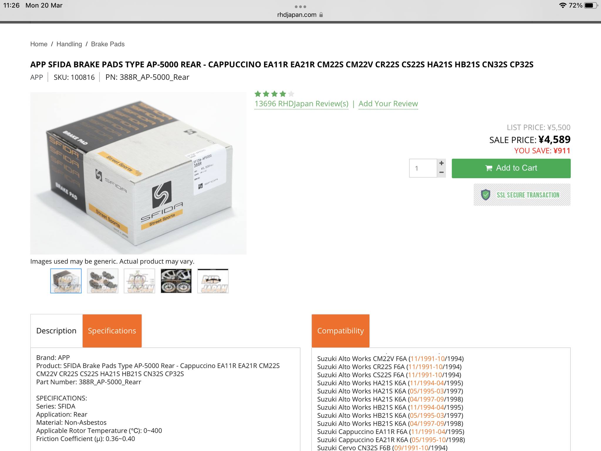Suzuki Every DA17 rear brake liner by MK Kashiyama